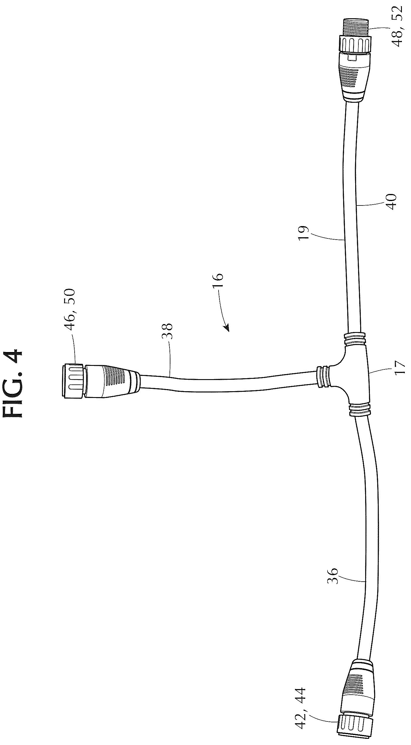 Patent US12345399 Figure 4 – Pluggable low voltage outdoor watertight lighting system for path lighting
