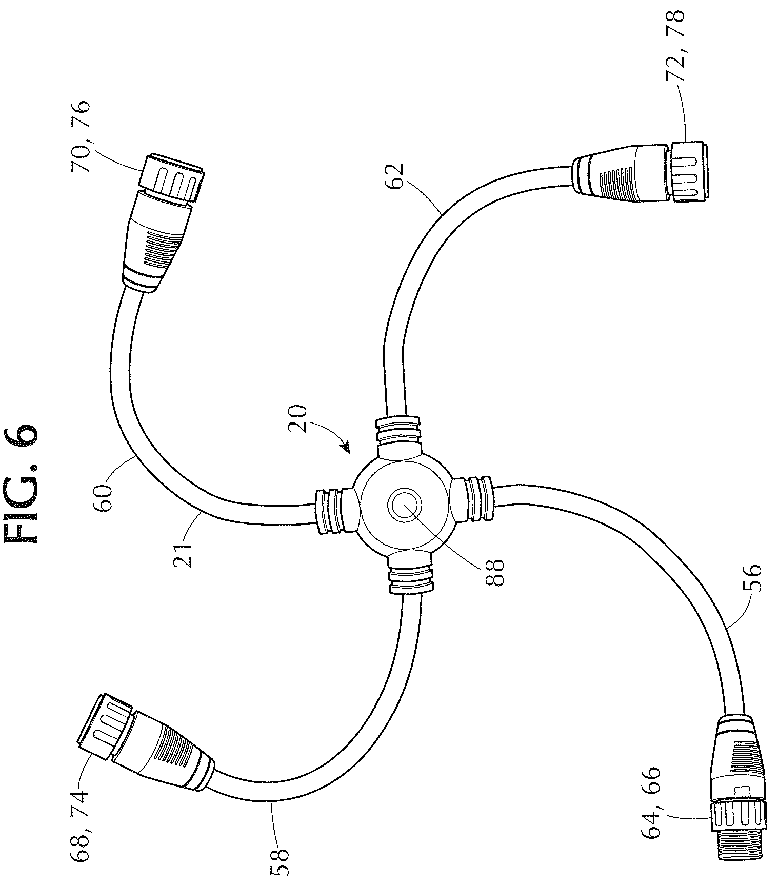 Patent US12345399 Figure 6 – Pluggable low voltage outdoor watertight lighting system for path lighting