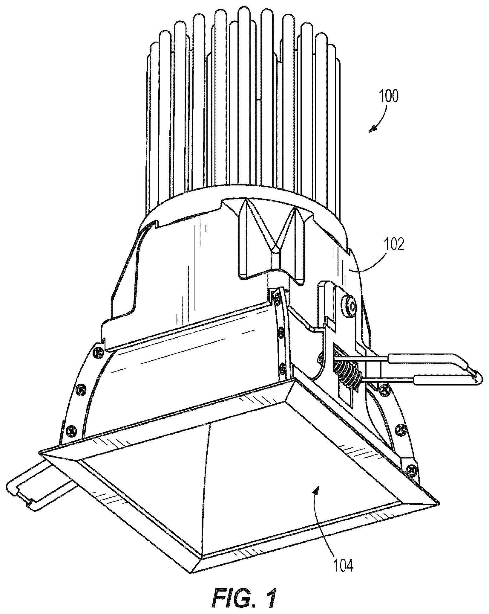 Patent US12345404 Figure 1 – Luminaire with stacked UV and visible light sources
