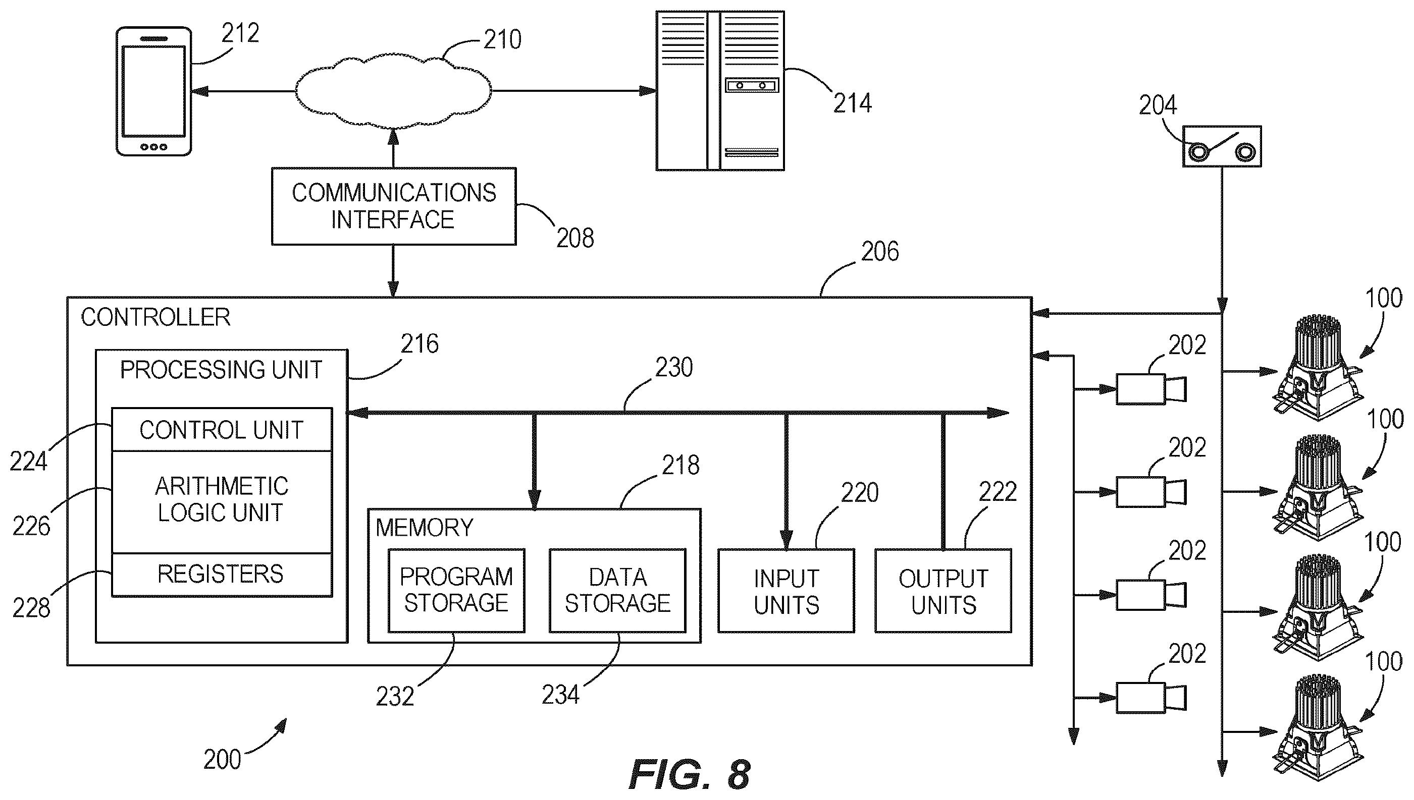 Patent US12345404 Figure 6 – Luminaire with stacked UV and visible light sources