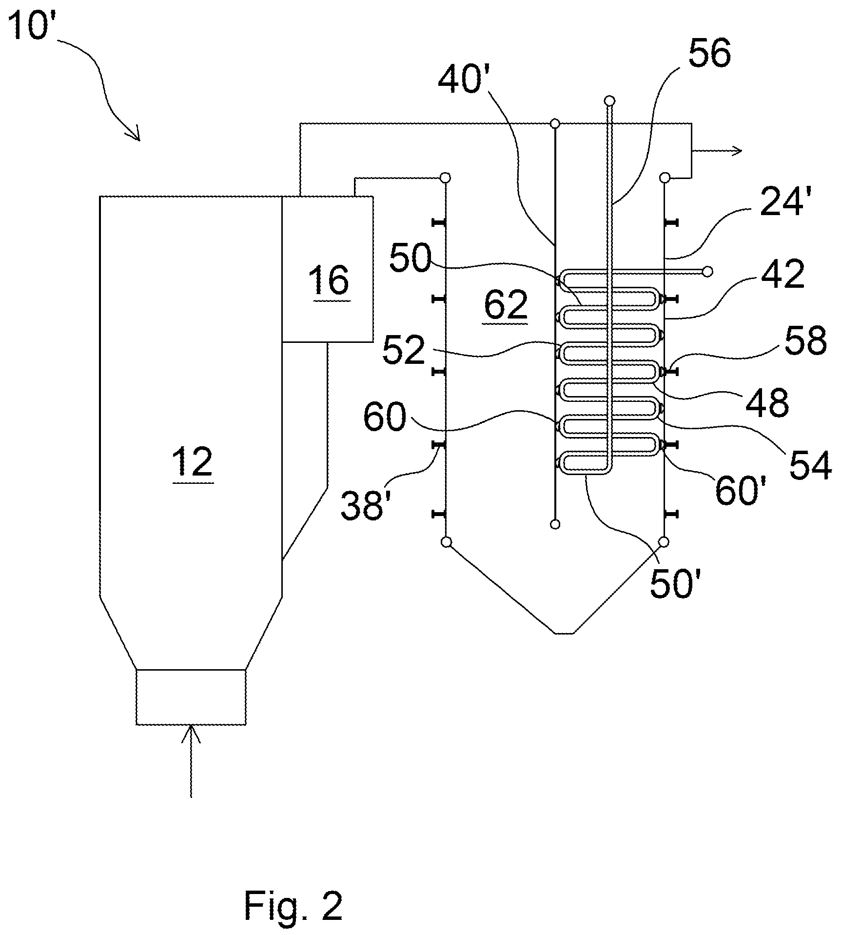 Patent US12345411 Figure 2 – Arrangement for a method of supporting a side wall of a vertical flue gas pass in a thermal power steam generator