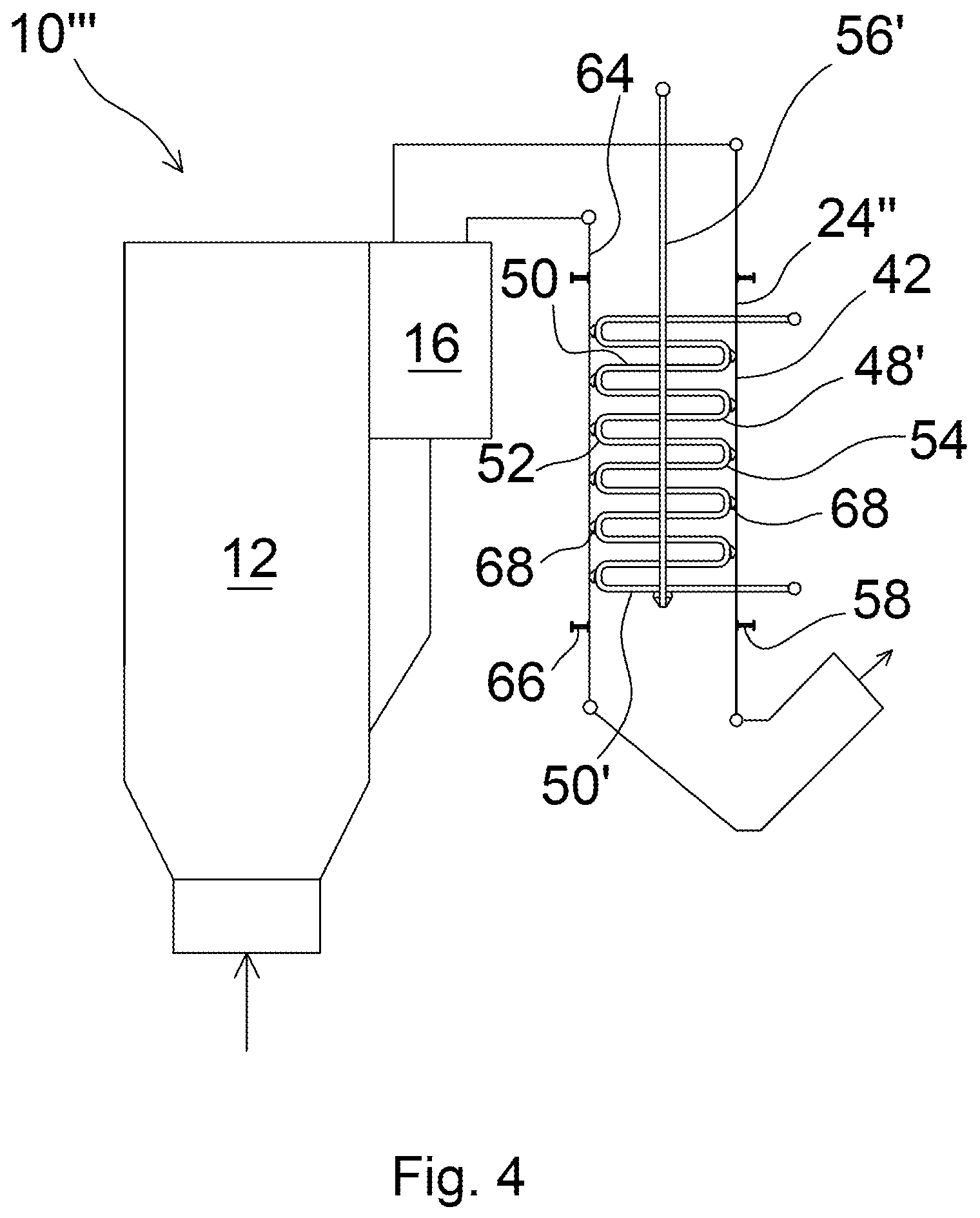 Patent US12345411 Figure 4 – Arrangement for a method of supporting a side wall of a vertical flue gas pass in a thermal power steam generator