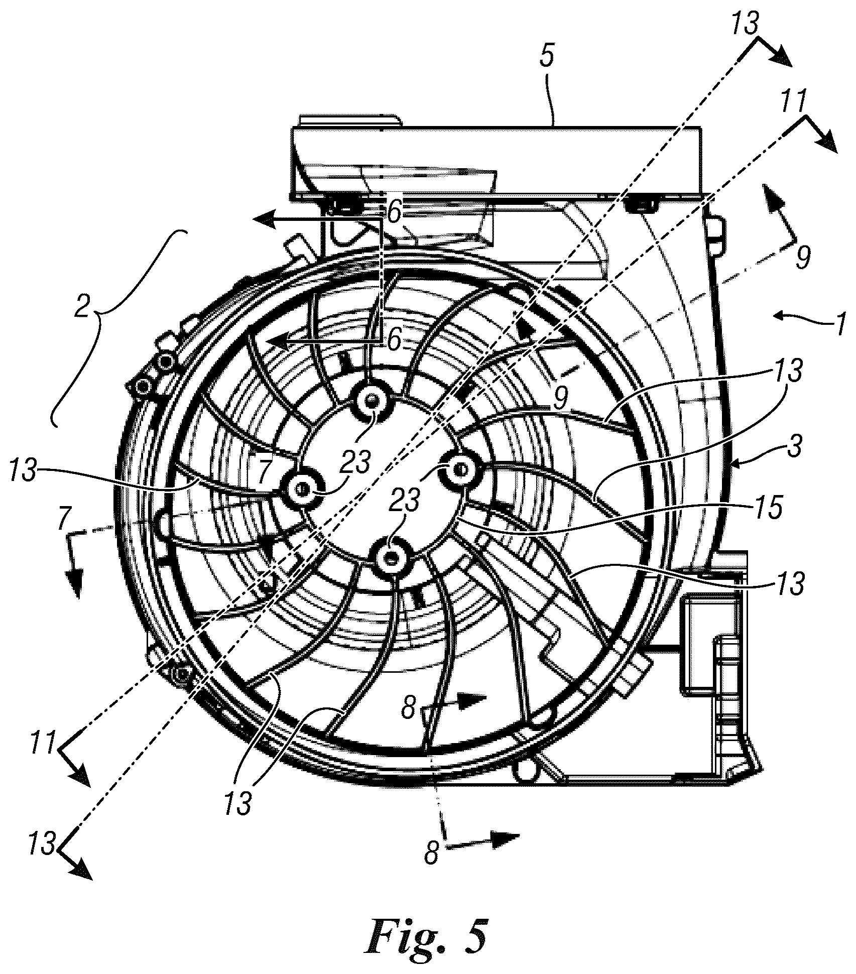 Patent US12345422 Figure 5 – Fan assembly for extractor hood for hobs