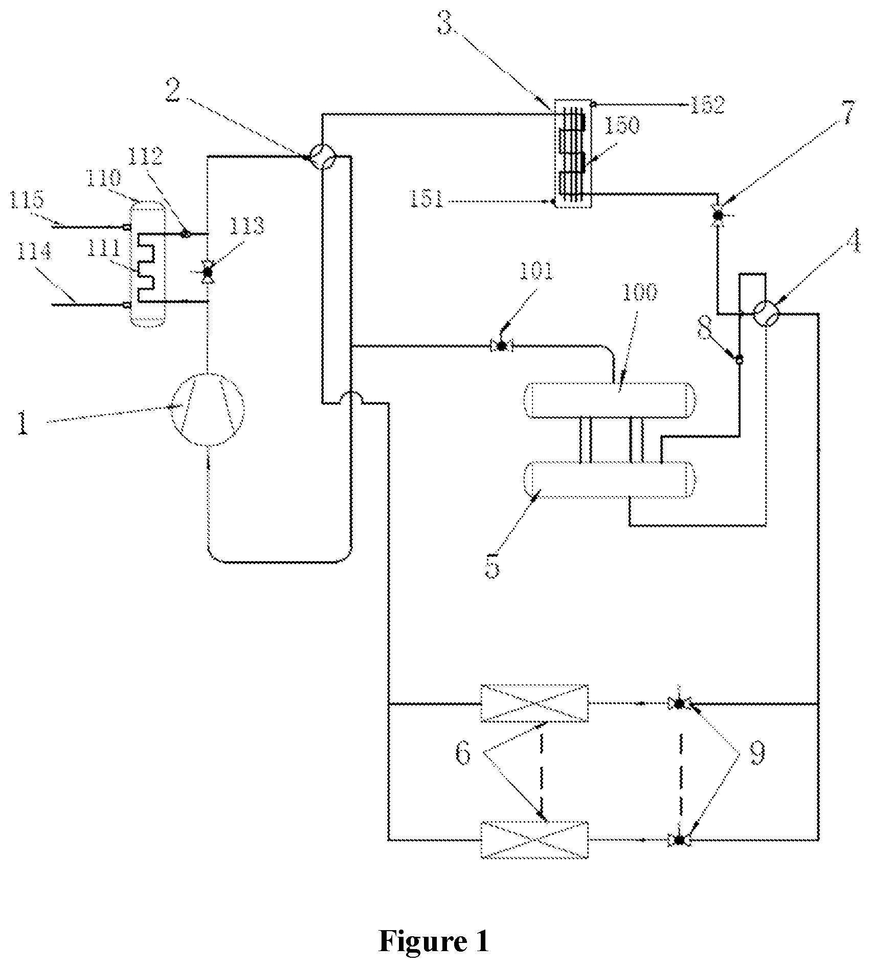 Patent US12345457 Figure 1 – Single-stage carbon dioxide multi-split cooling and heating multifunctional central air conditioner