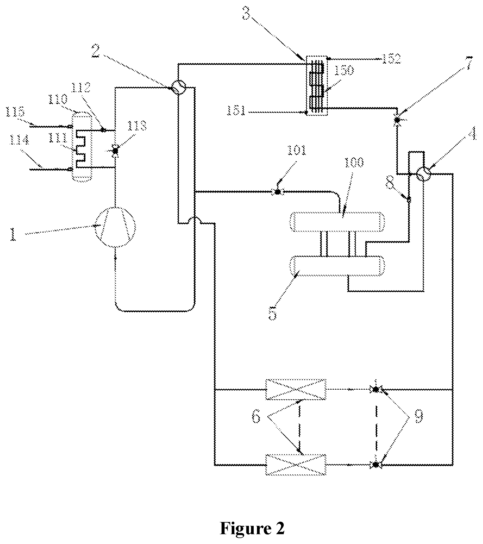 Patent US12345457 Figure 2 – Single-stage carbon dioxide multi-split cooling and heating multifunctional central air conditioner