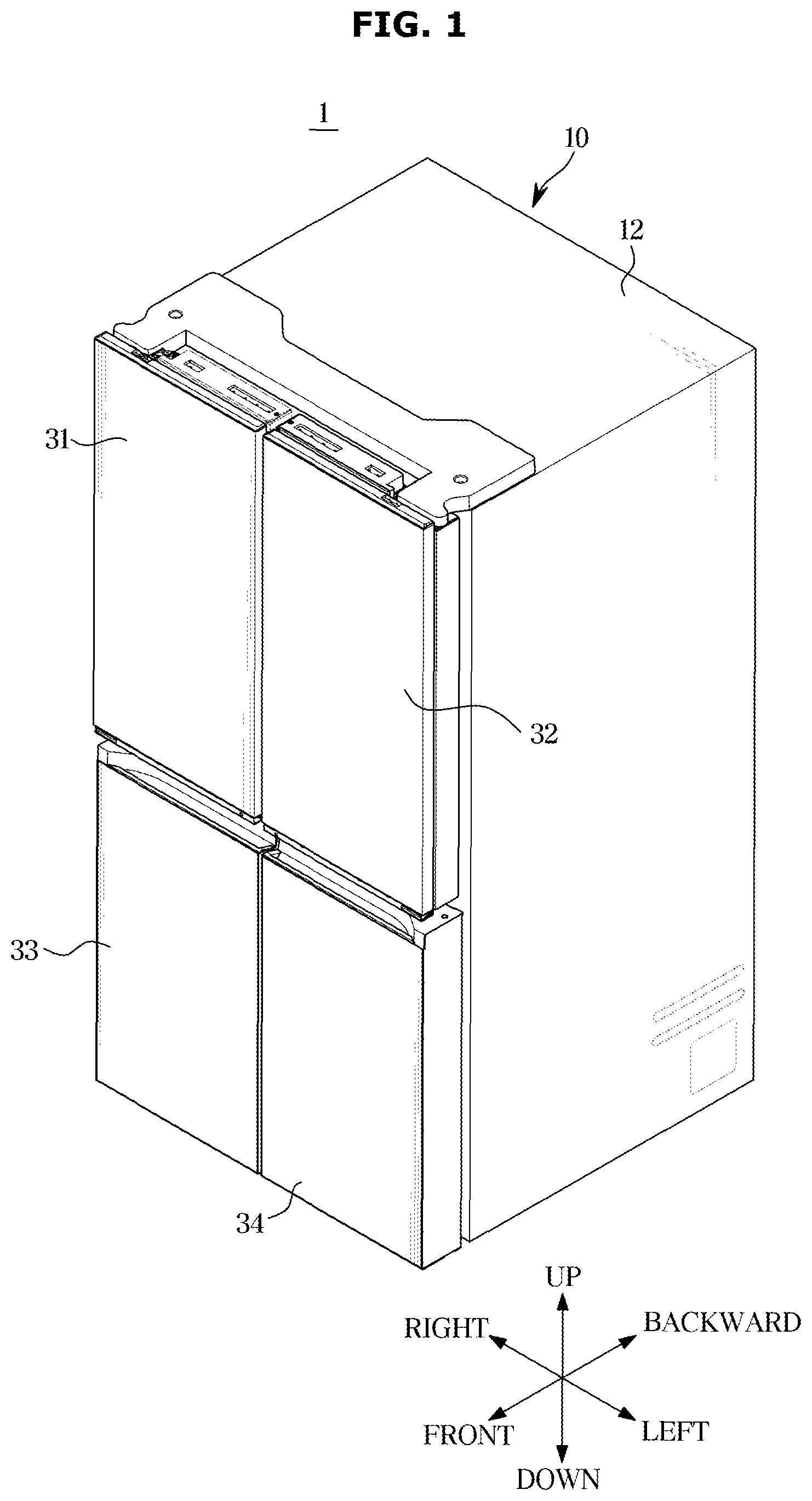 Patent US12345459 Figure 1 – Refrigerator