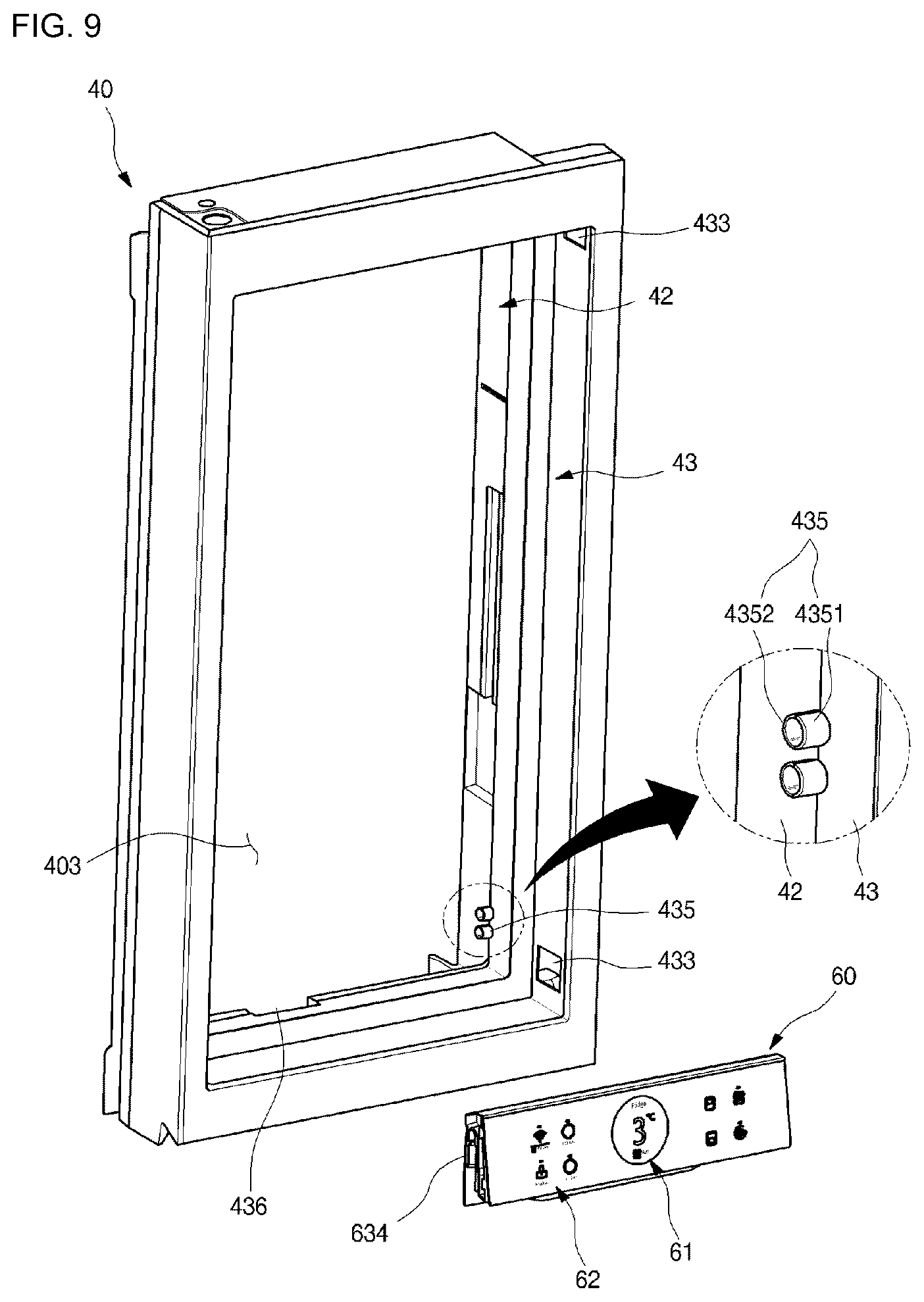 Patent US12345466 Figure 9 – Refrigerator having panel assembly