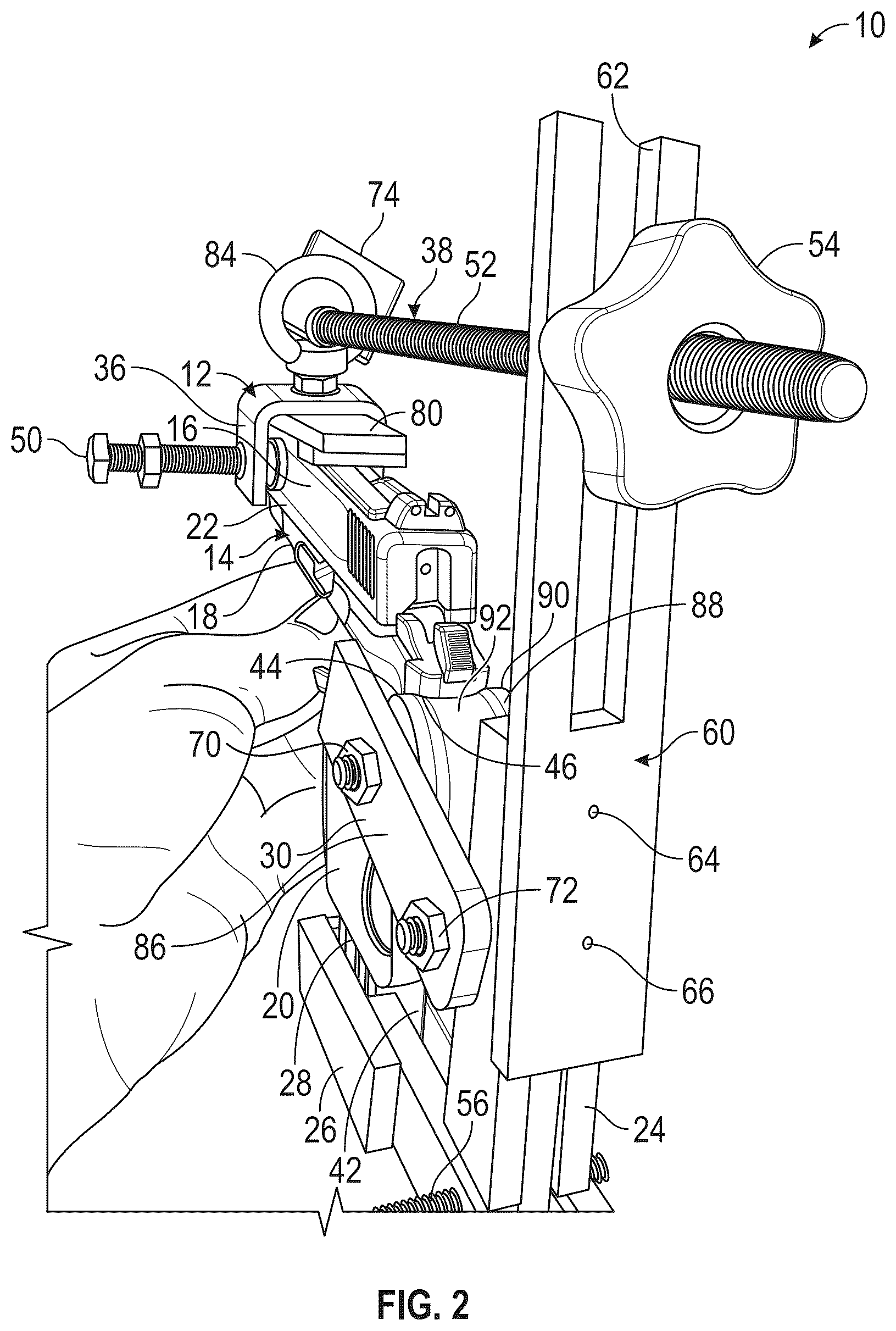 Patent US12345485 Figure 2 – Pistol slide restraining tool