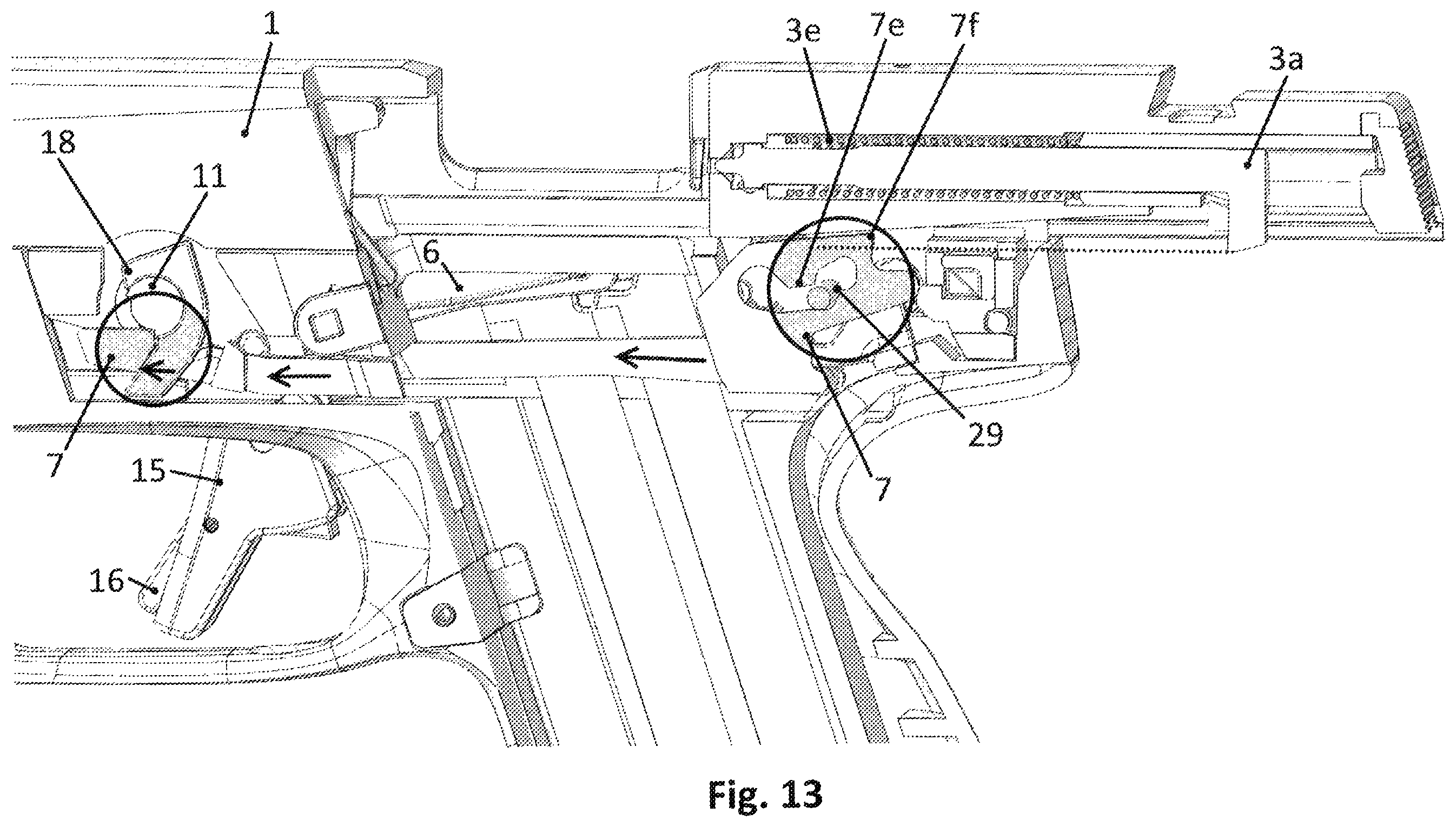Patent US12345488 Figure 11 – Self-loading pistol with a pre-cocked firing pin with an assembly for safe disassembling