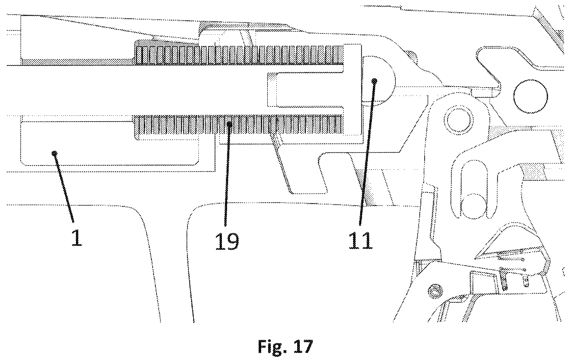 Patent US12345488 Figure 14 – Self-loading pistol with a pre-cocked firing pin with an assembly for safe disassembling