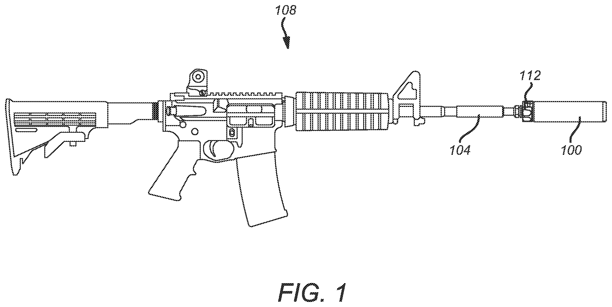 Patent US12345491 Figure 1 – Diverging central bore for firearm sound suppressor