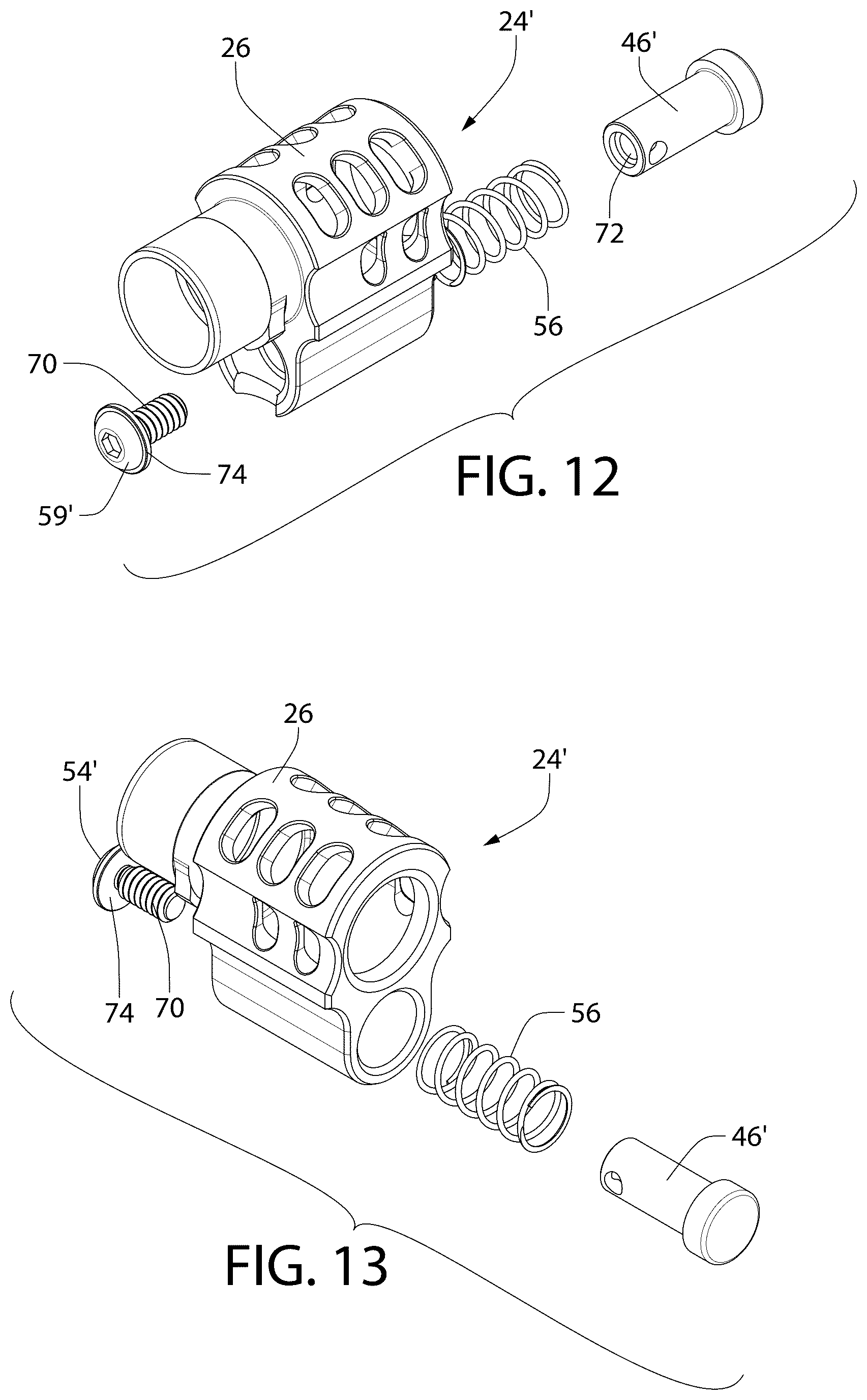 Patent US12345493 Figure 11 – Tool-less takedown bushing/compensator device for pistol