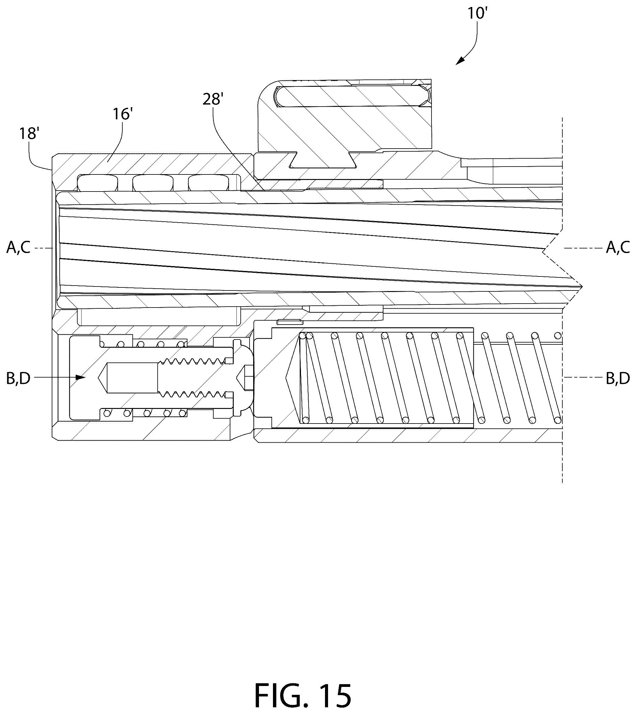 Patent US12345493 Figure 13 – Tool-less takedown bushing/compensator device for pistol