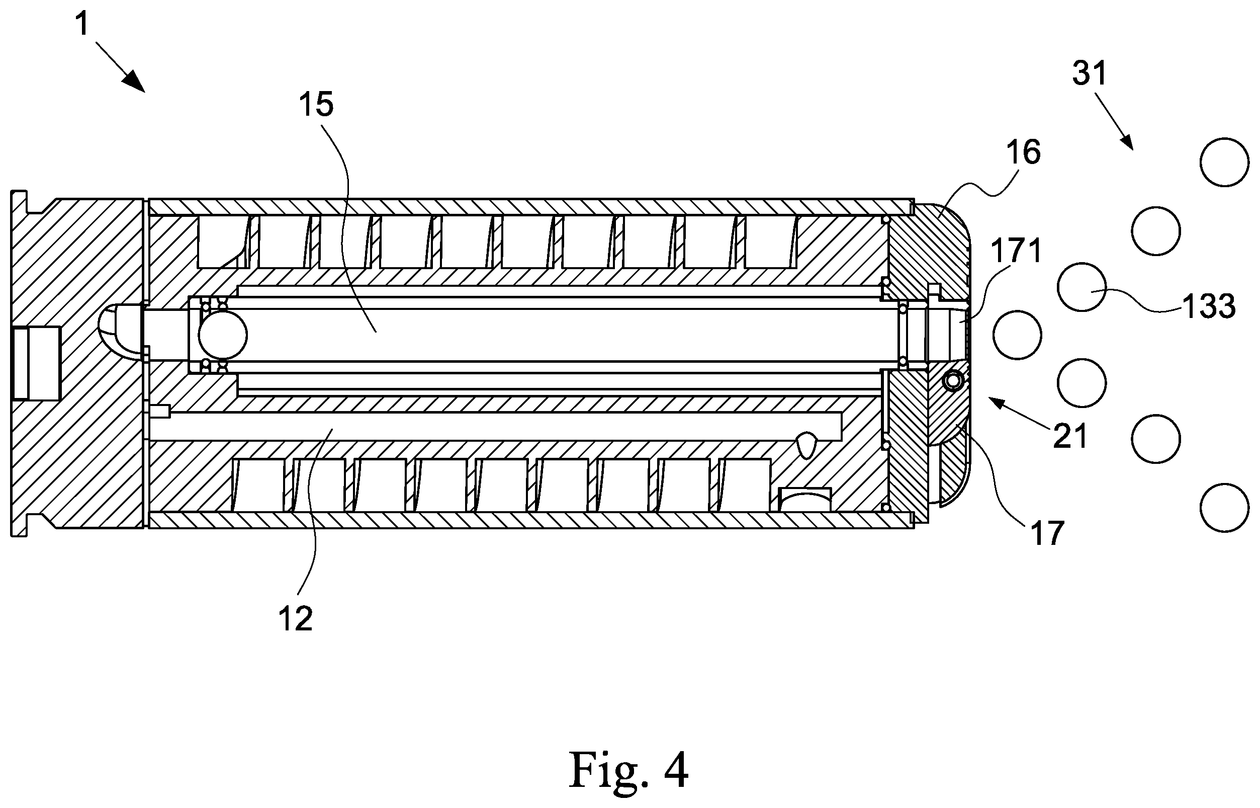 Patent US12345498 Figure 5 – Grenade device of a toy gun with an adjustable firing muzzle and an adjusting method thereof