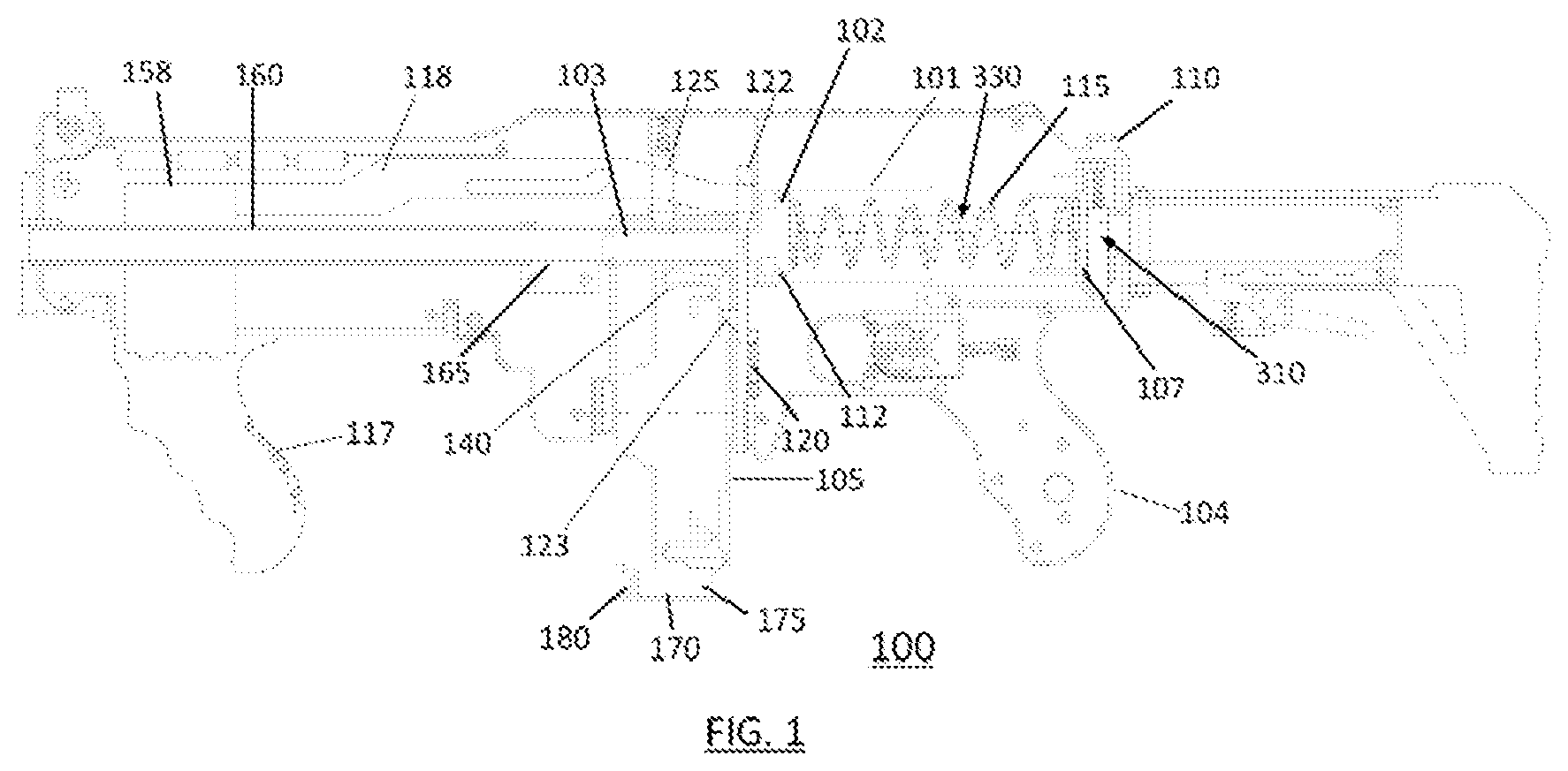 Patent US12345500 Figure 1 – High performance launcher of short projectiles with piston nozzle spring