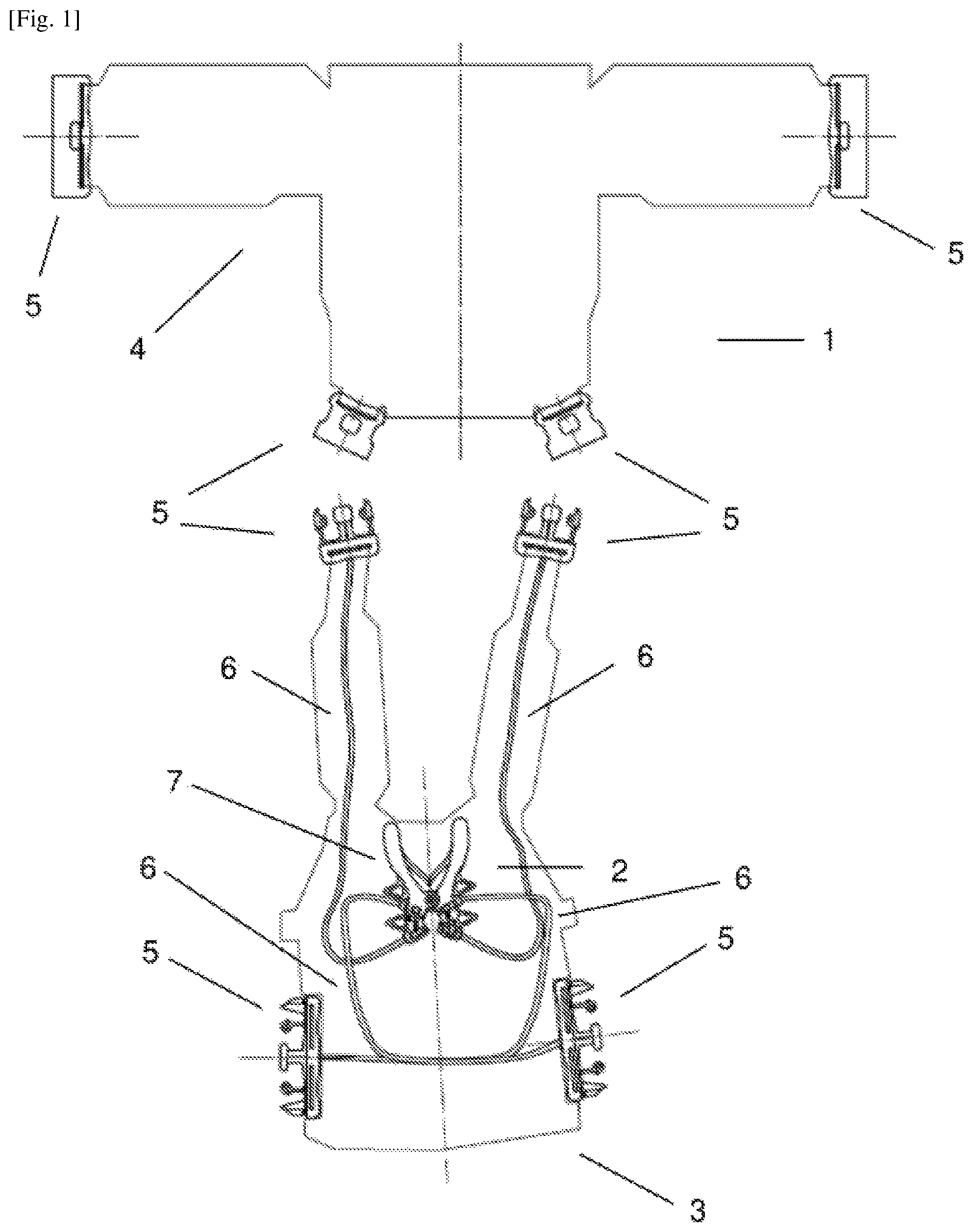 Patent US12345506 Figure 1 – Quick-unfasten protective vest, quick-release system and snap buckle