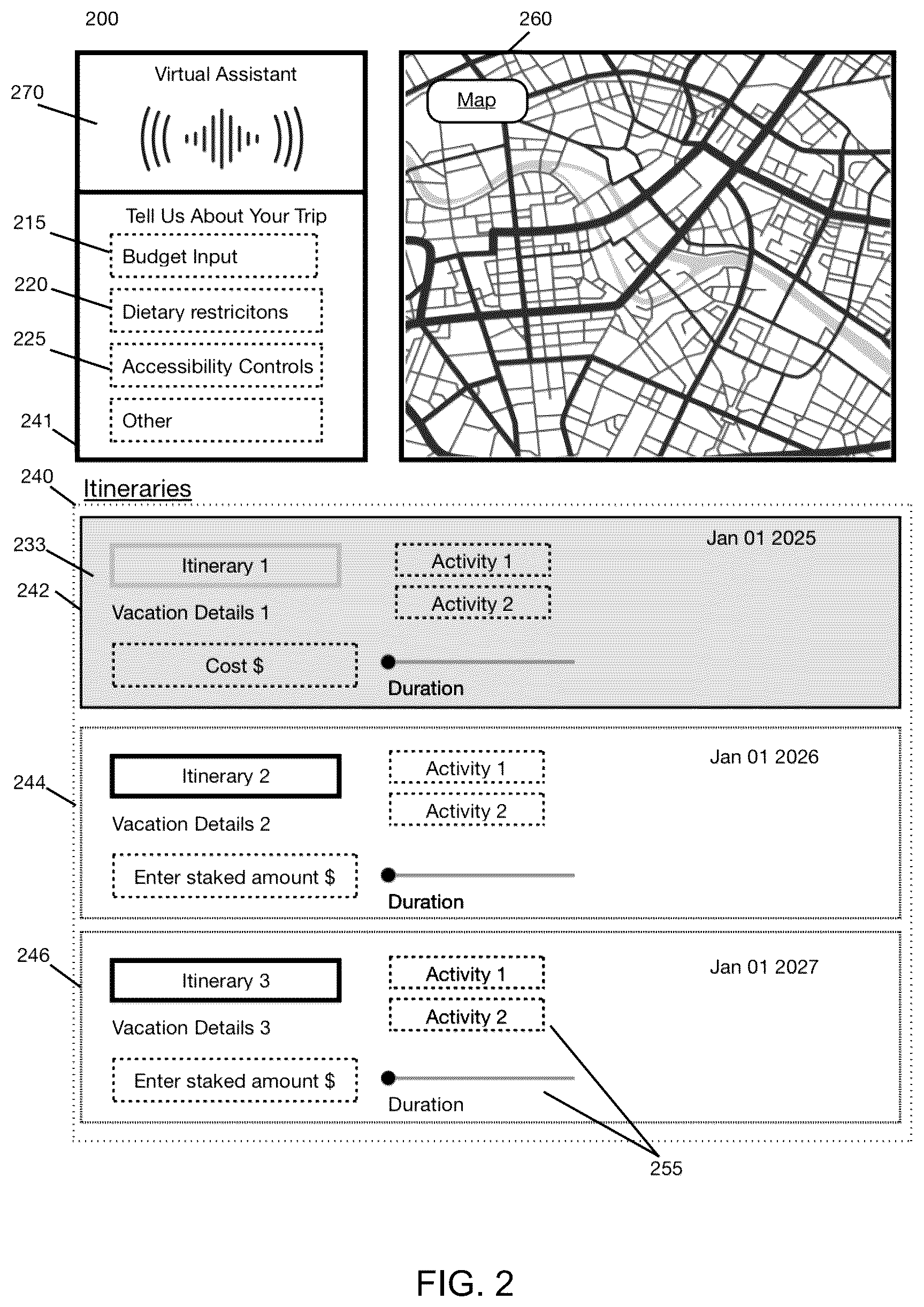 Patent US12345534 Figure 2 – Automated travel planning data processing system, automated tour guide and method utilizing advanced artificial intelligence and machine learning algorithms