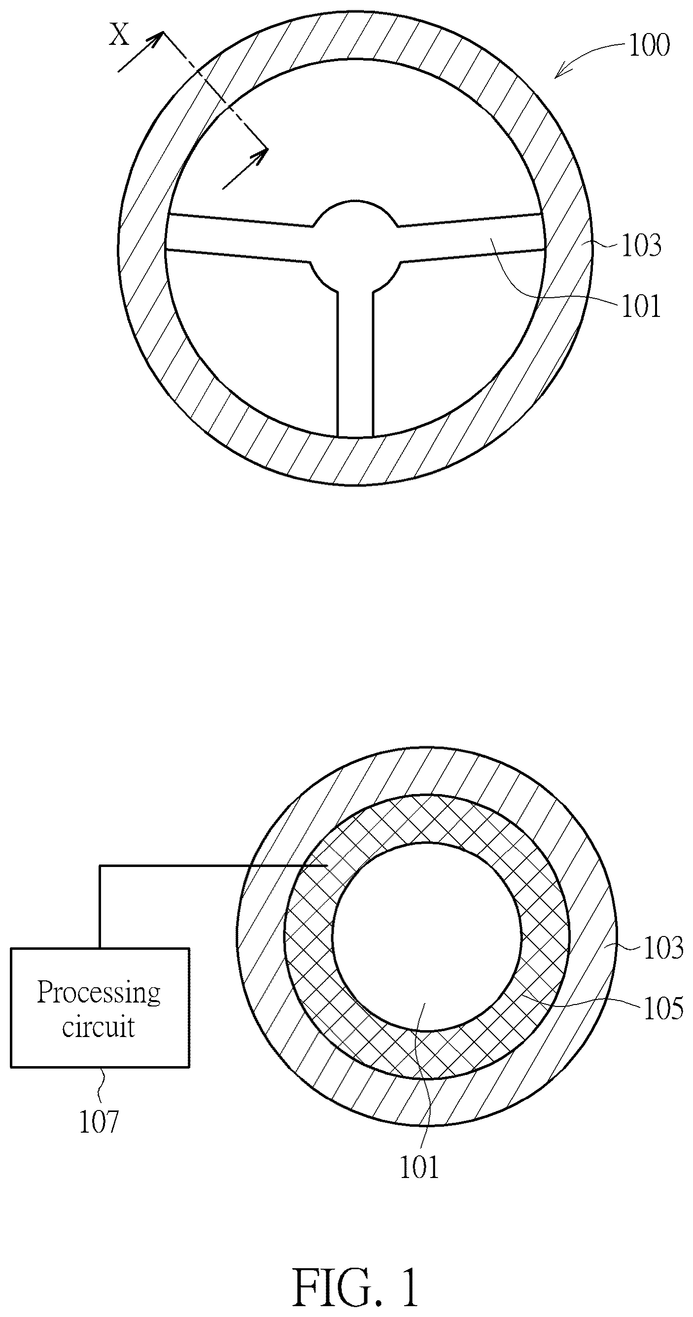 Patent US12345552 — Flexible capacitive touch sensing device and HOD device — Figure 1