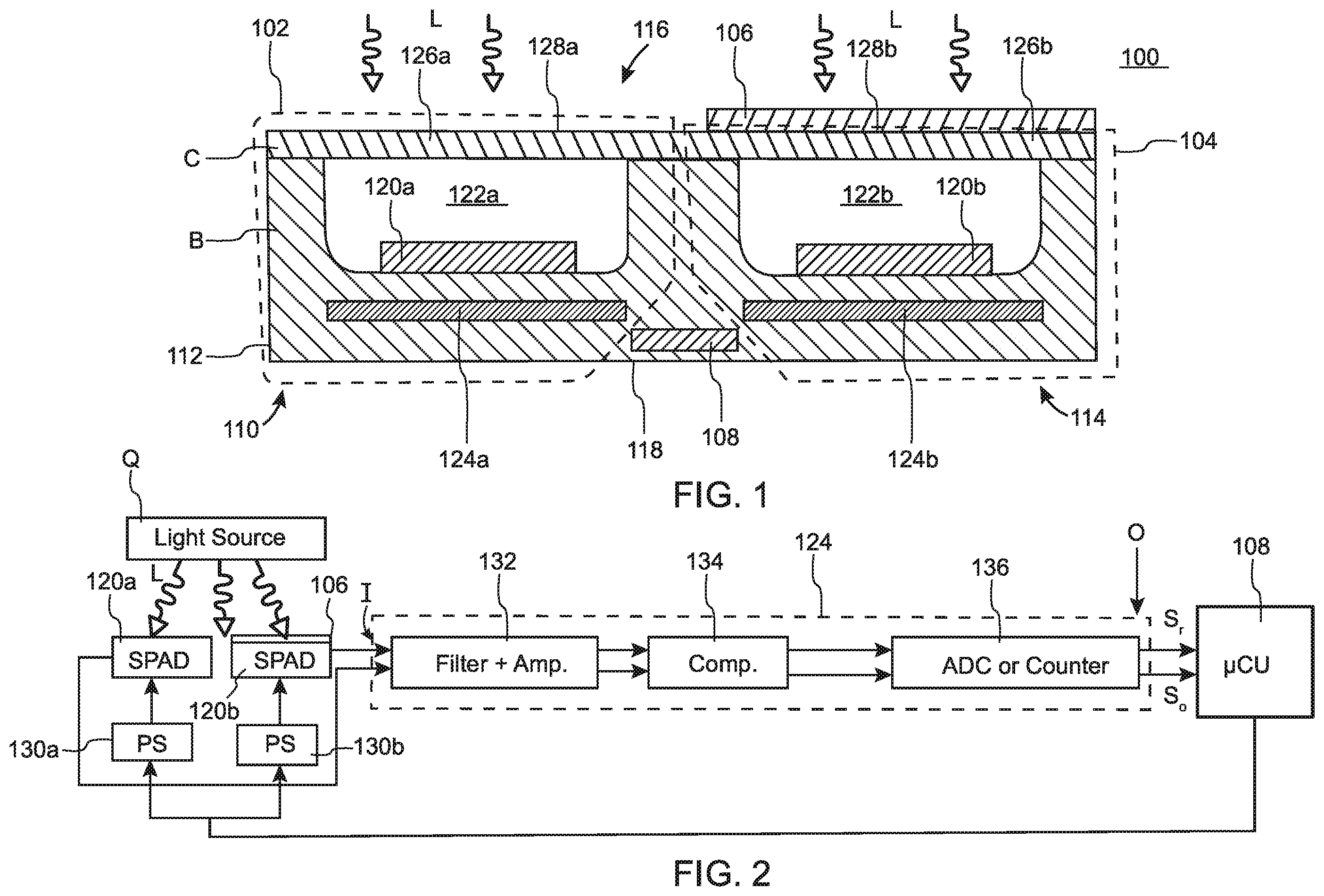 Patent US12345569 Figure 1 – SPAD-based photodetectors