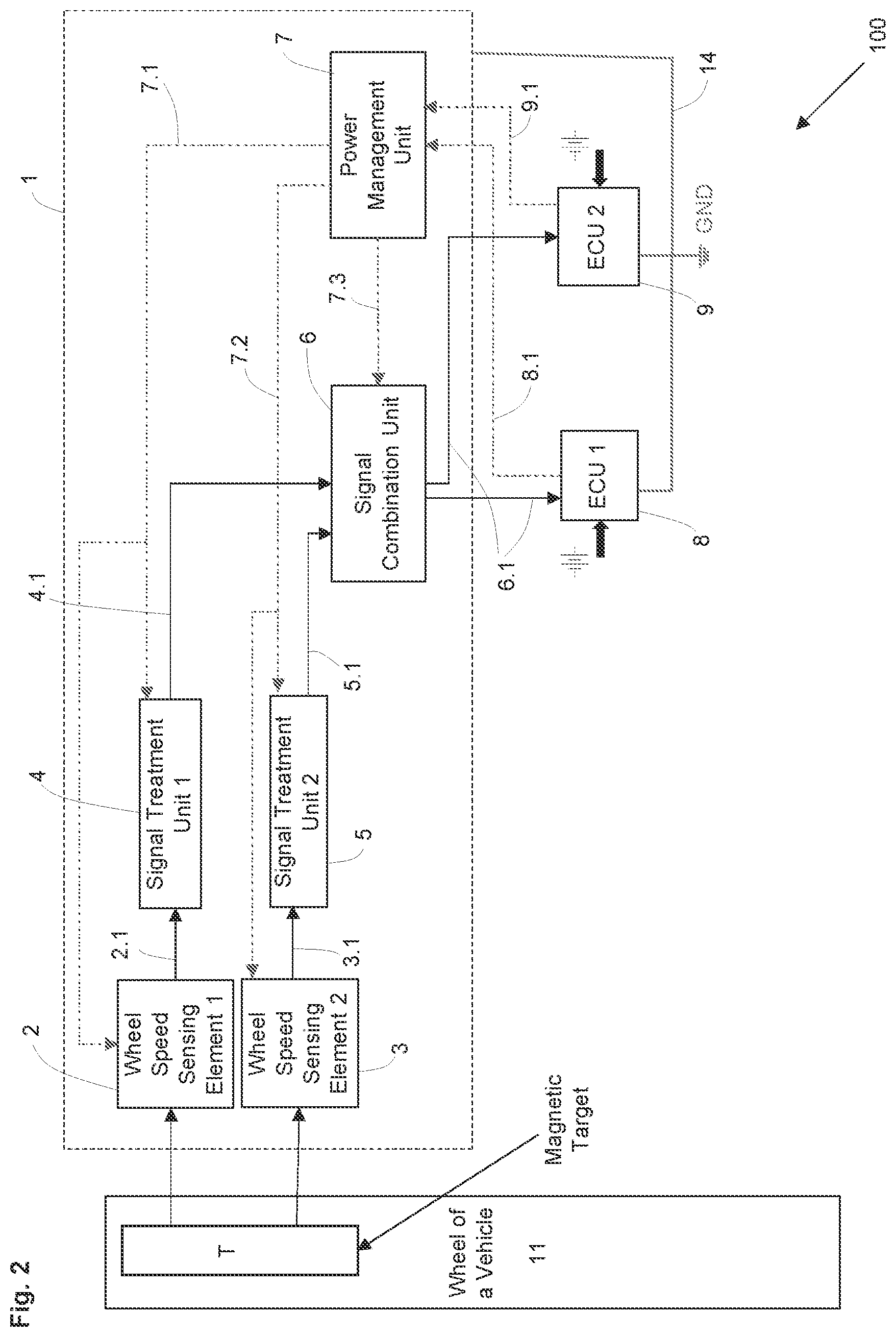 Patent US12345734 Figure 2 – Redundant wheel speed sensor in single package