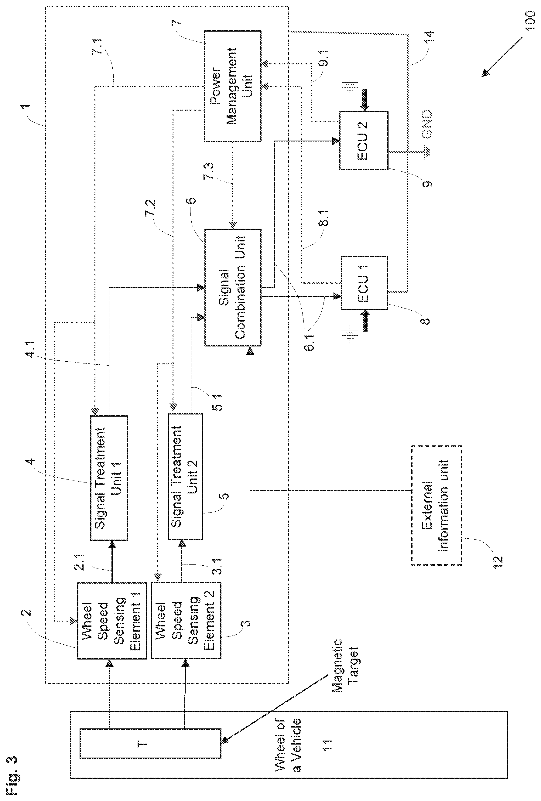 Patent US12345734 Figure 3 – Redundant wheel speed sensor in single package
