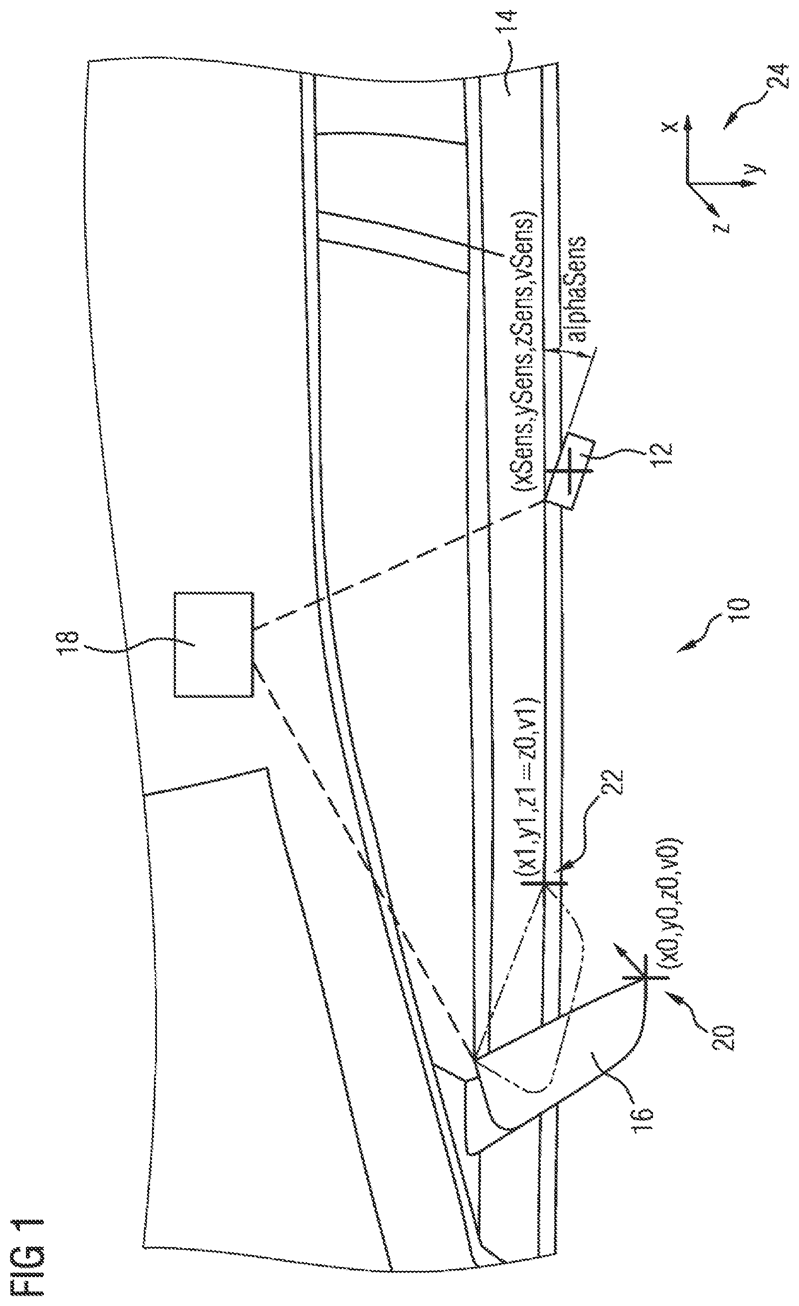 Patent US12345800 Figure 1 – Method and device for determining a target position of a surroundings sensor of a vehicle
