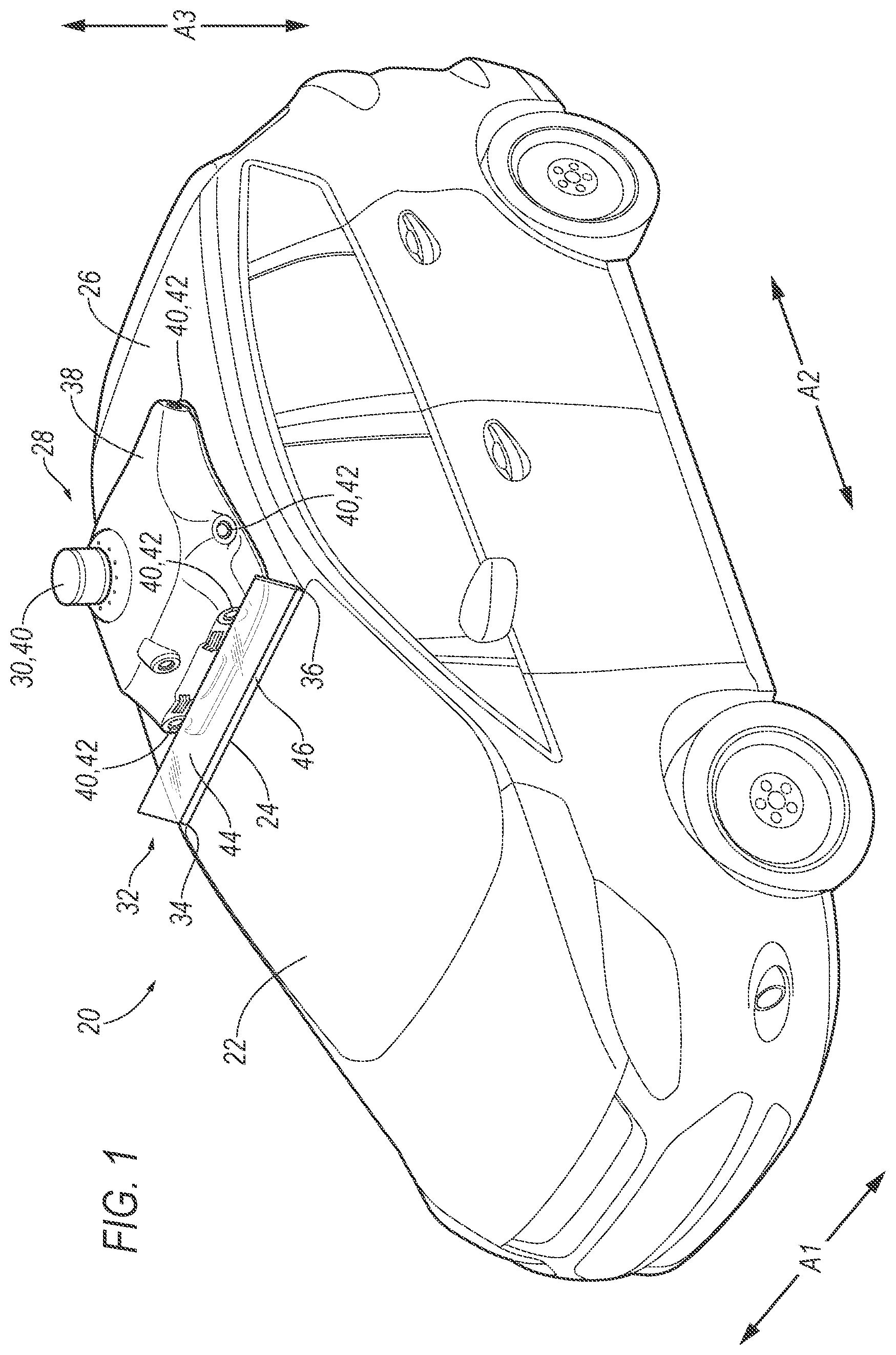 Patent US12345822 Figure 1 – Sensor assembly with deflector
