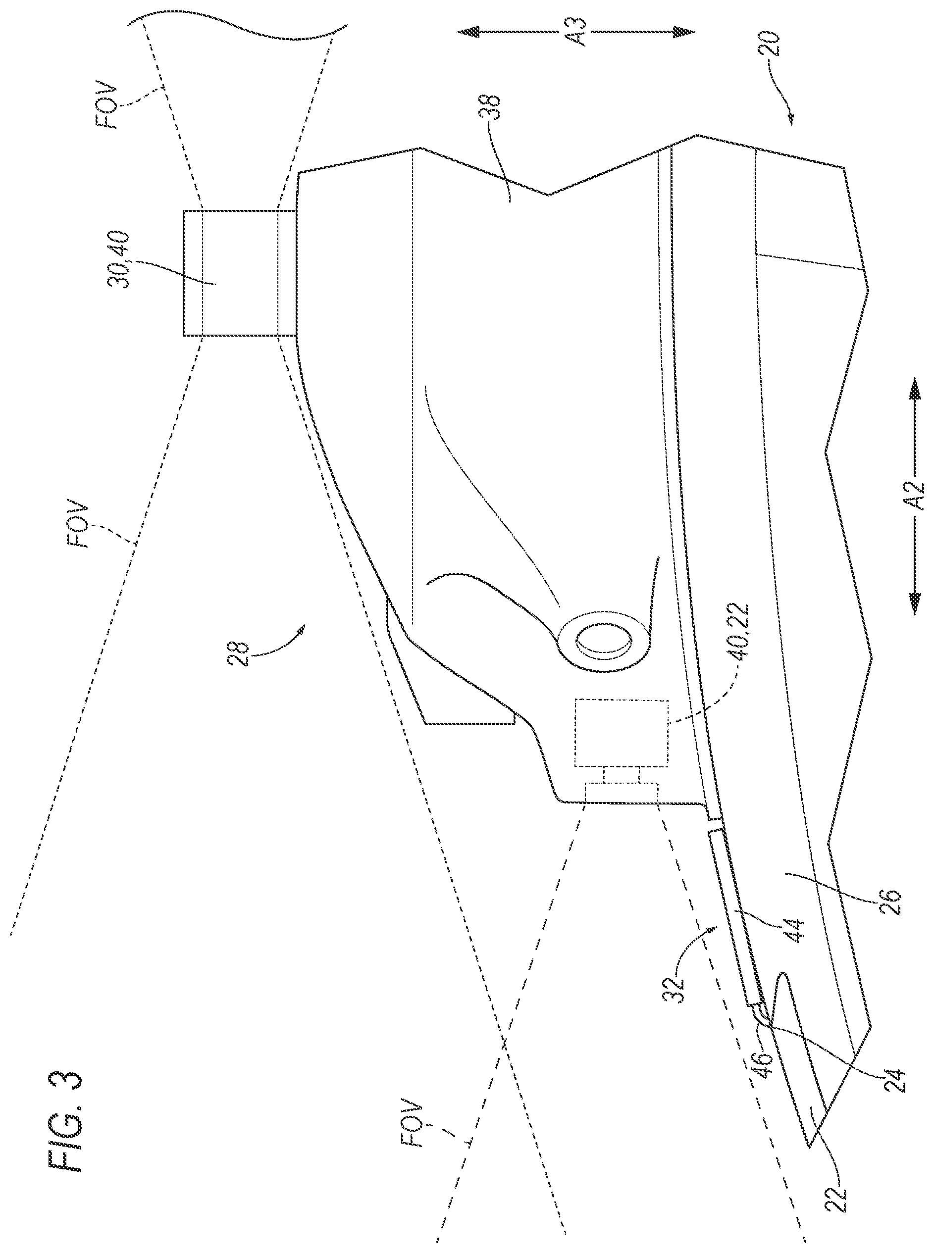 Patent US12345822 Figure 3 – Sensor assembly with deflector