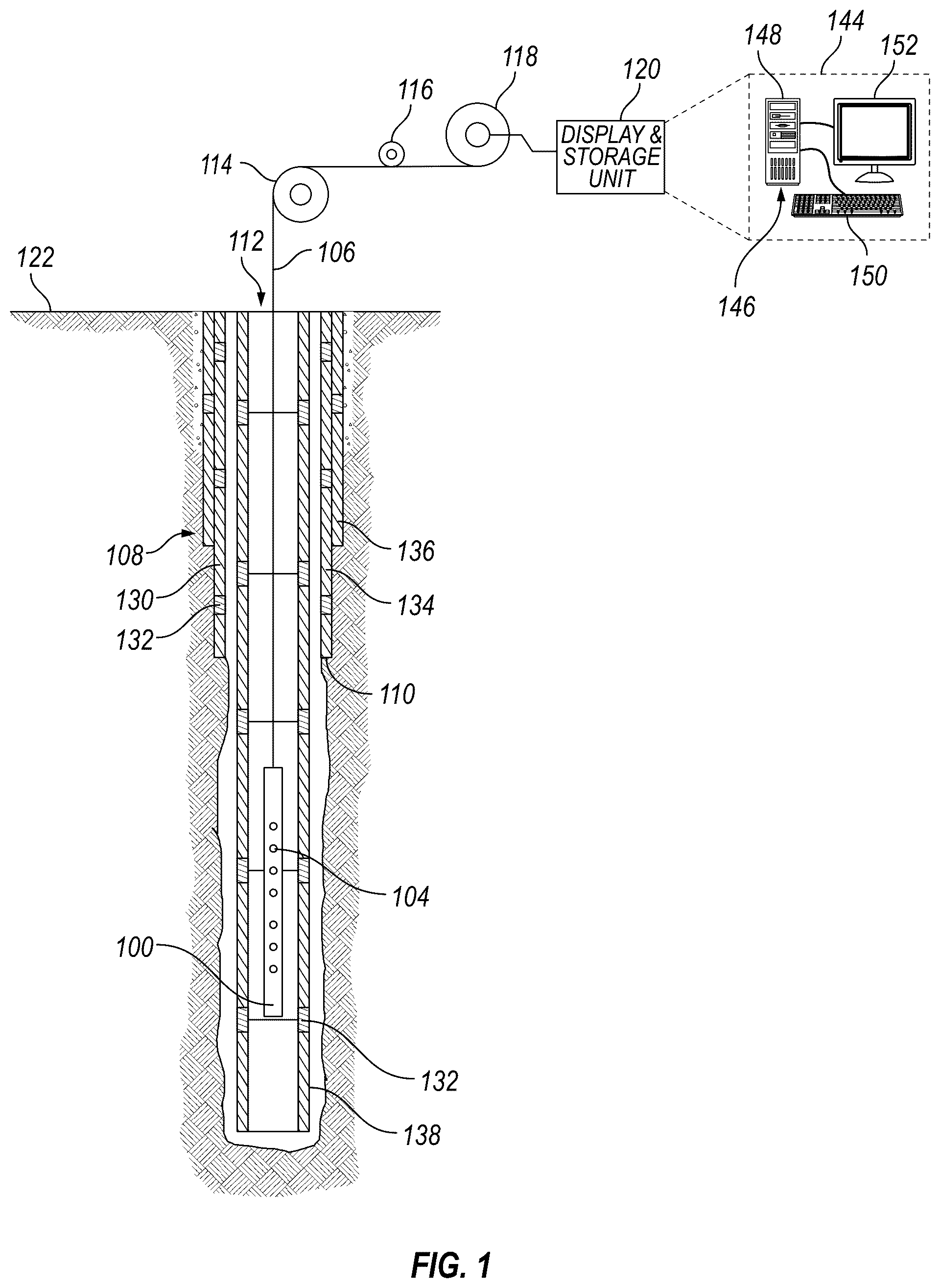 Patent US12345845 Figure 1 – Fluid phase discrimination and acoustic velocity estimation by measuring guided-wave speed
