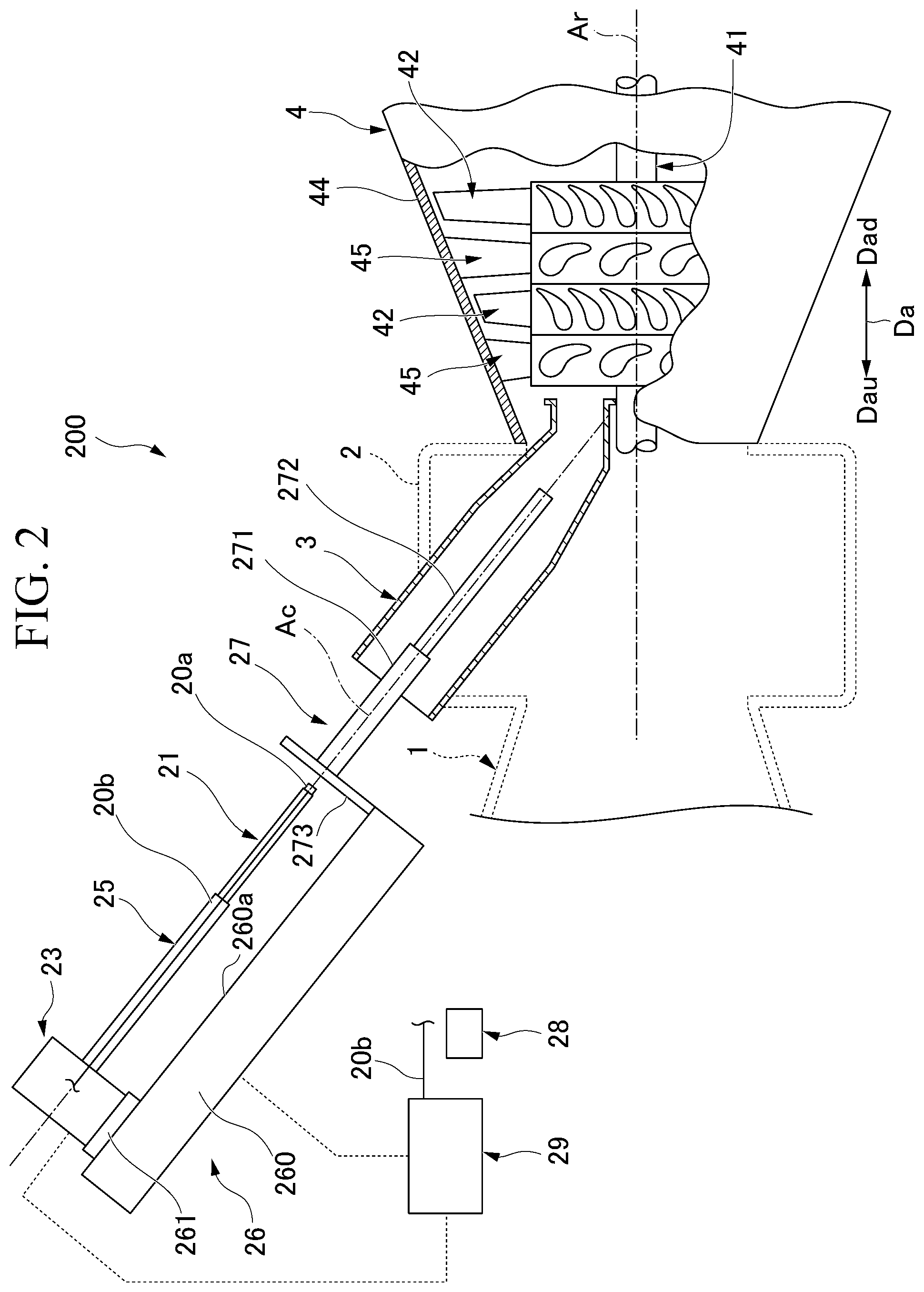 Patent US12345871 Figure 2 – Inspection cable guide mechanism, driving device, inspection cable insertion jig, and gas turbine inspection system including these
