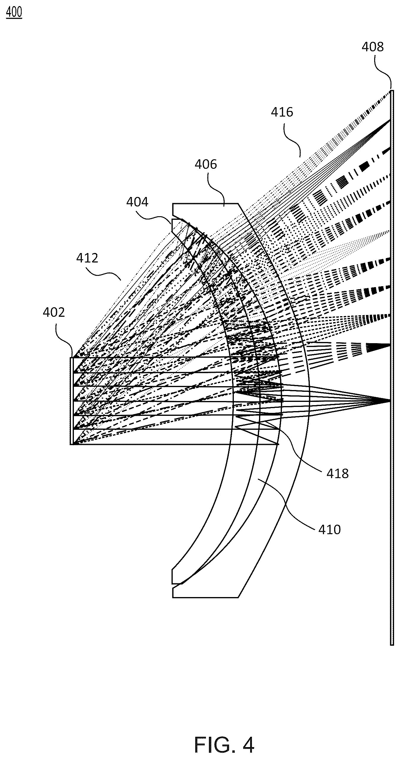 Patent US12345872 Figure 4 – Reflective hollow singlet folded optical lens structure