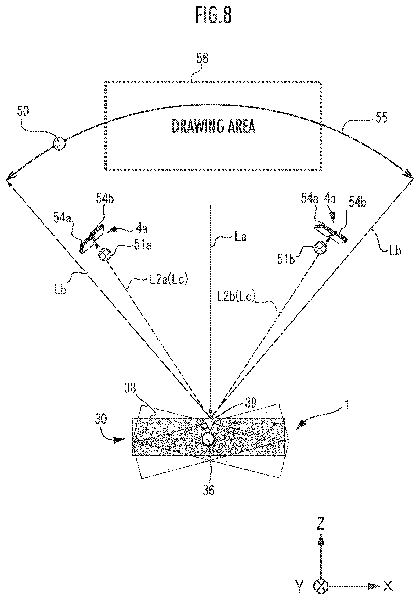 Patent US12345875 Figure 8 – Optical scanning device which detects a deflection angle of a mirror unit based on outputs from light detectors