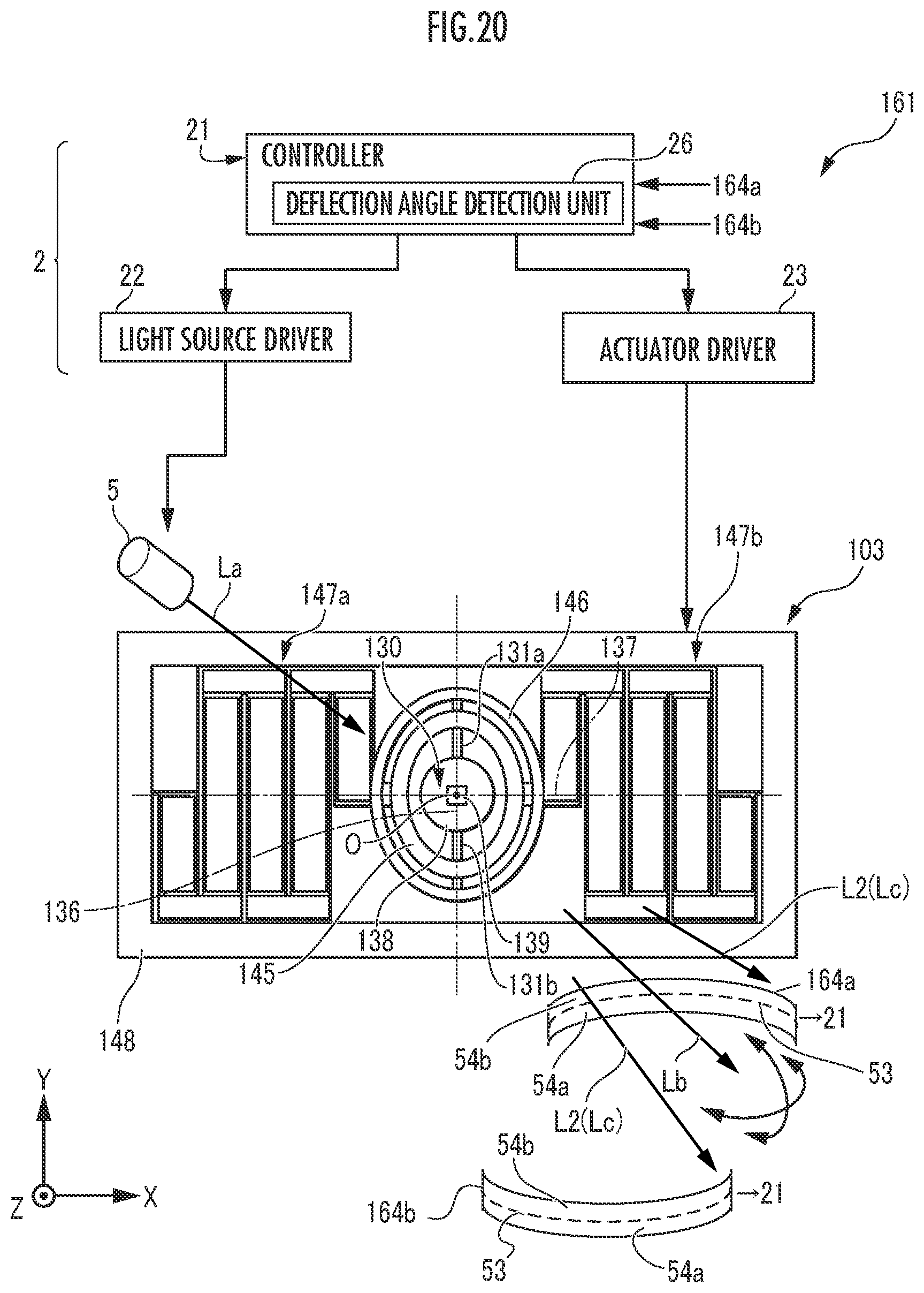 Patent US12345875 Figure 17 – Optical scanning device which detects a deflection angle of a mirror unit based on outputs from light detectors