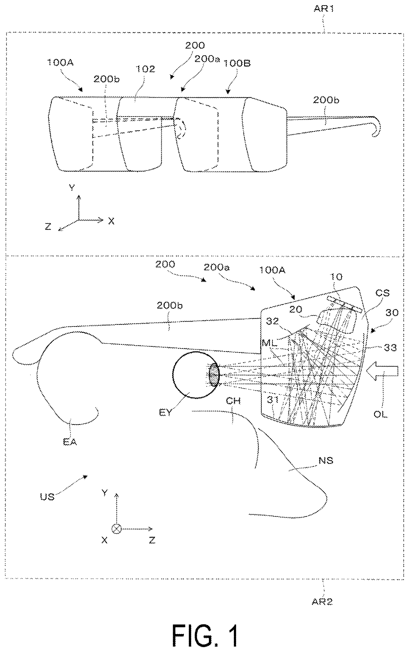 Patent US12345889 — Virtual image display device — Figure 1