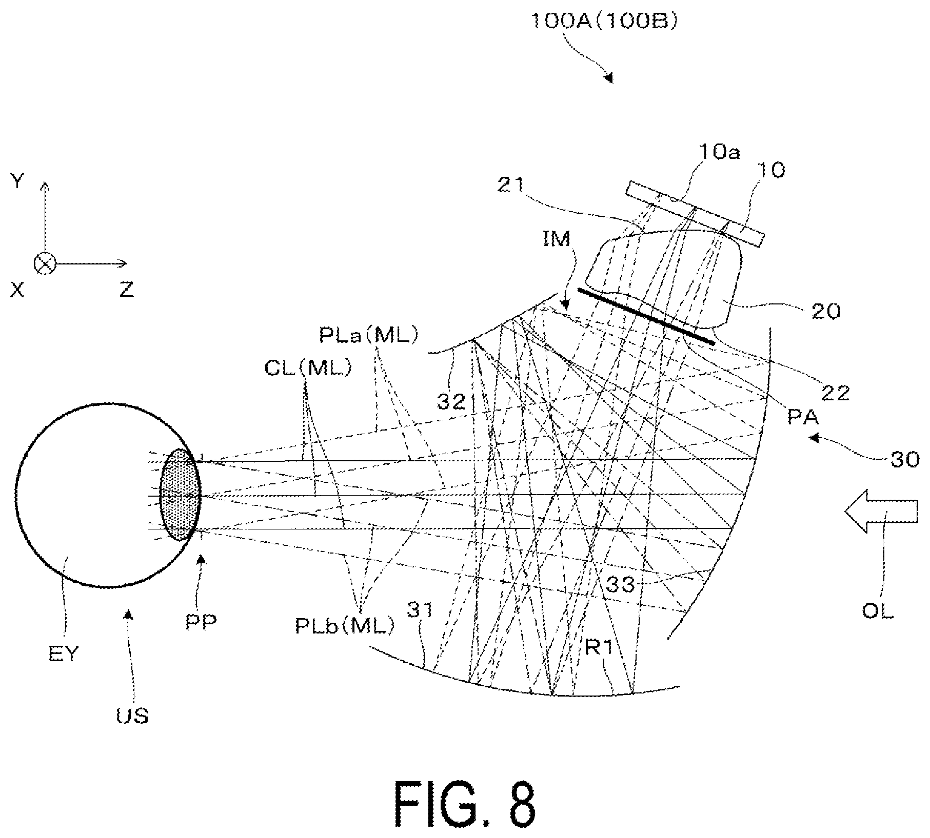 Patent US12345890 Figure 8 – Virtual image display device