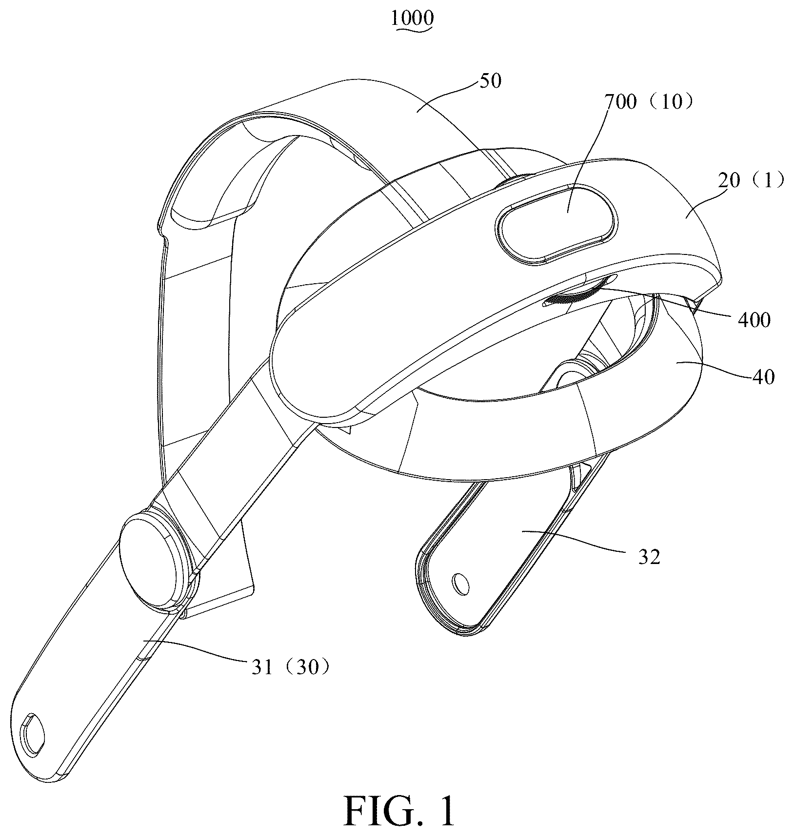 Patent US12345895 Figure 1 – Virtual reality (VR) strap system and VR apparatus