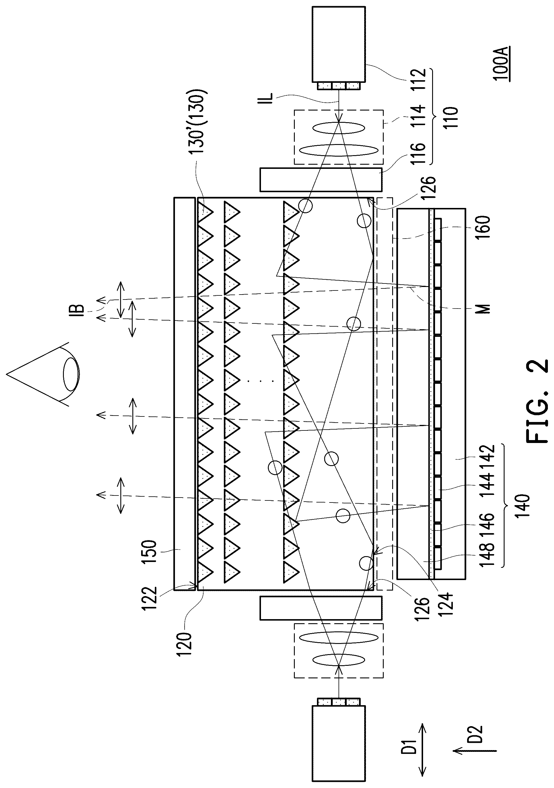Patent US12345911 Figure 2 – Display device including polarizing beam splitter, sub-reflective elements, reflective polarizer, and reflective display unit