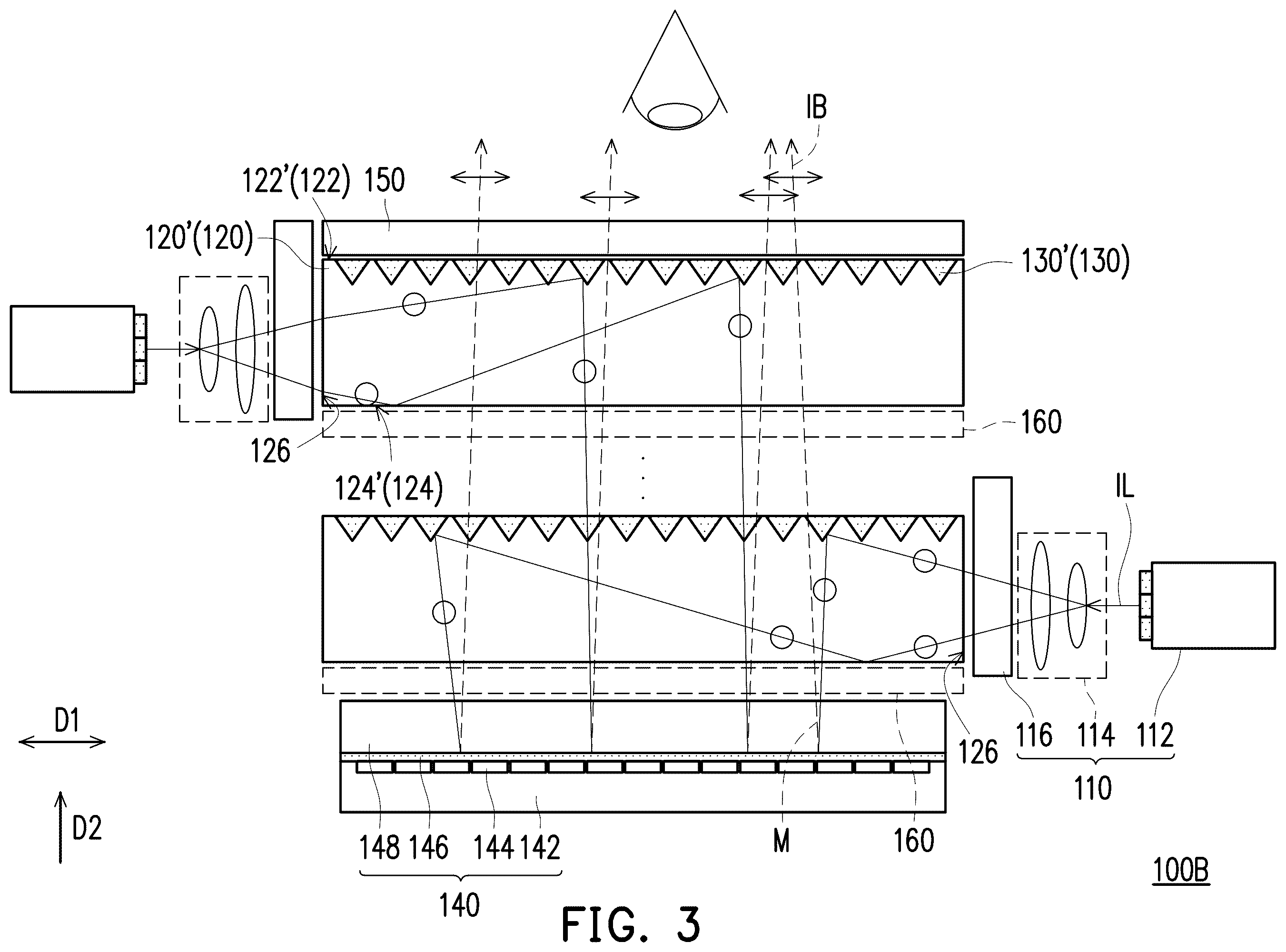 Patent US12345911 Figure 3 – Display device including polarizing beam splitter, sub-reflective elements, reflective polarizer, and reflective display unit