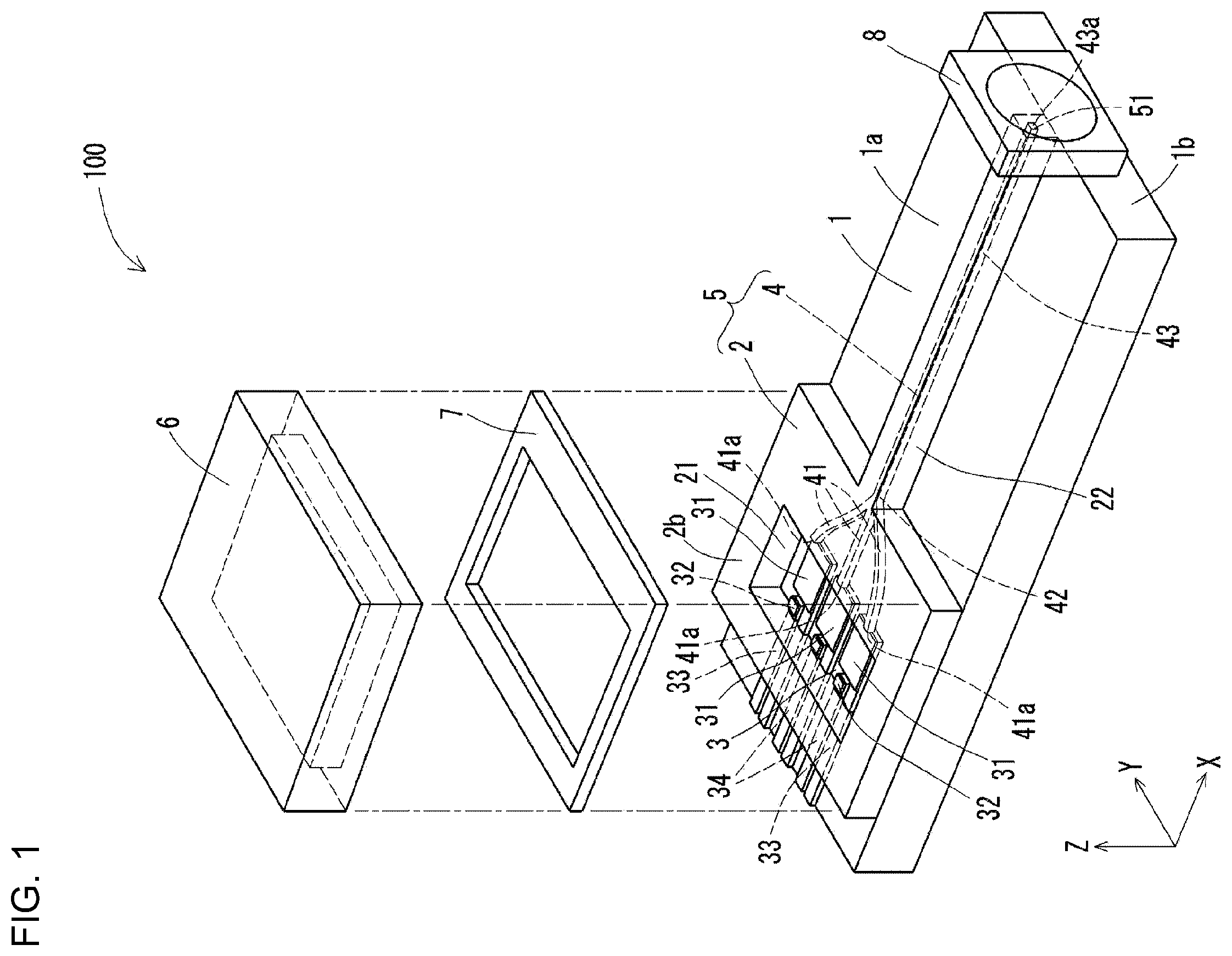 Patent US12345913 Figure 1 – Optical waveguide package and light source module