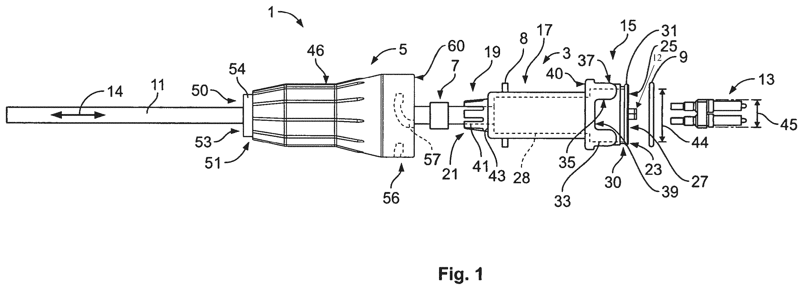 Patent US12345926 Figure 1 – Sealing enclosure for a connector on a cable such as a standardized fiber-optic connector having coordinated bodies radially compressing a cable seal