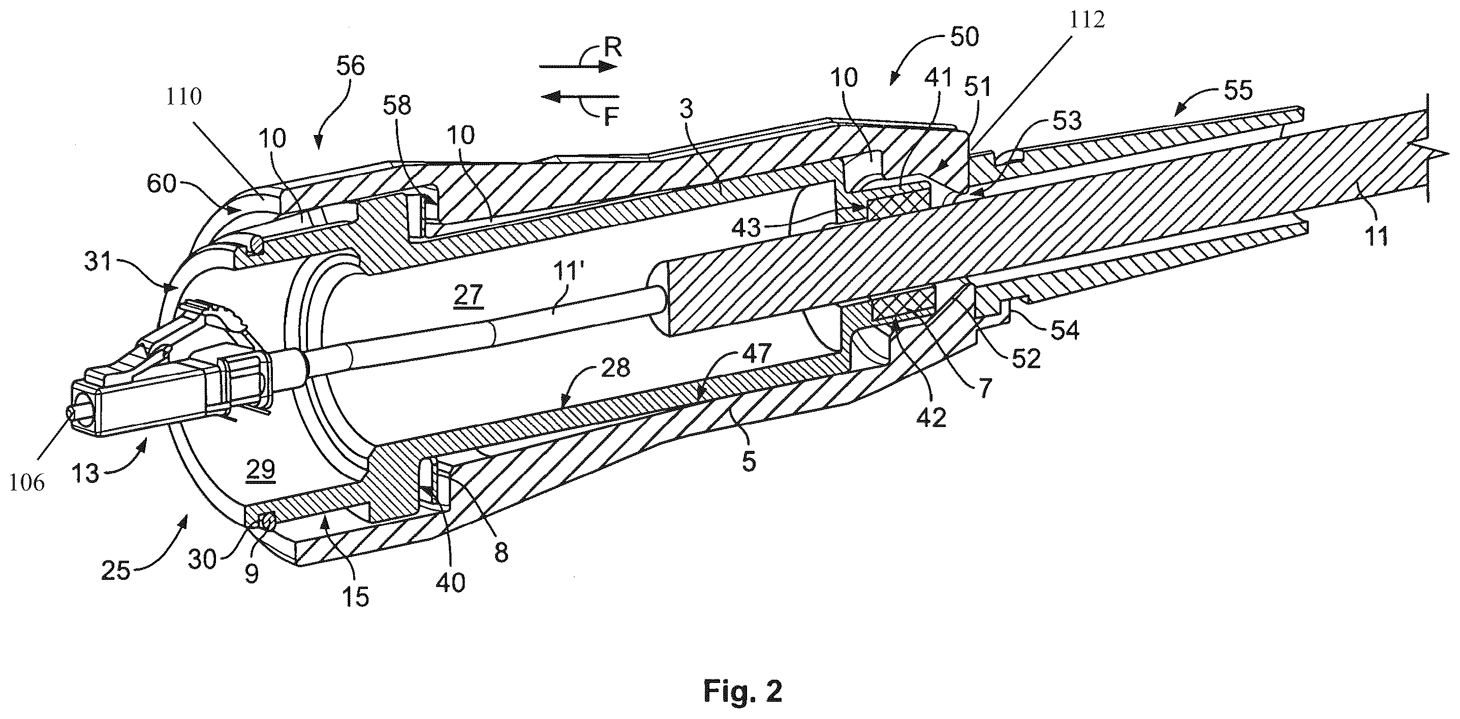 Patent US12345926 Figure 2 – Sealing enclosure for a connector on a cable such as a standardized fiber-optic connector having coordinated bodies radially compressing a cable seal