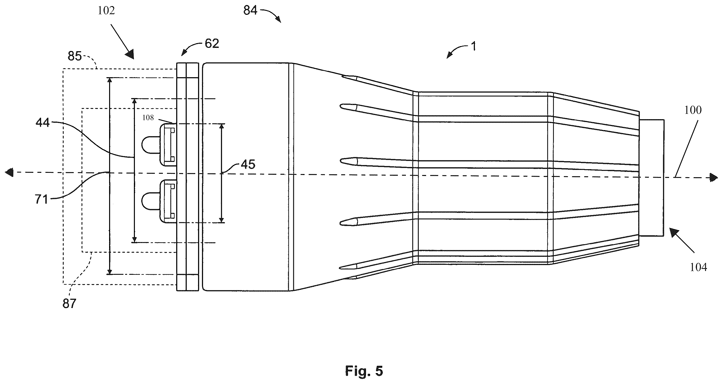 Patent US12345926 Figure 4 – Sealing enclosure for a connector on a cable such as a standardized fiber-optic connector having coordinated bodies radially compressing a cable seal