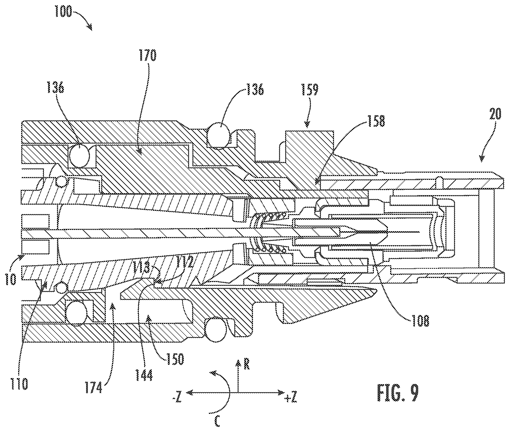 Patent US12345927 Figure 9 – Fiber optic adapter assemblies including a conversion housing and a release housing