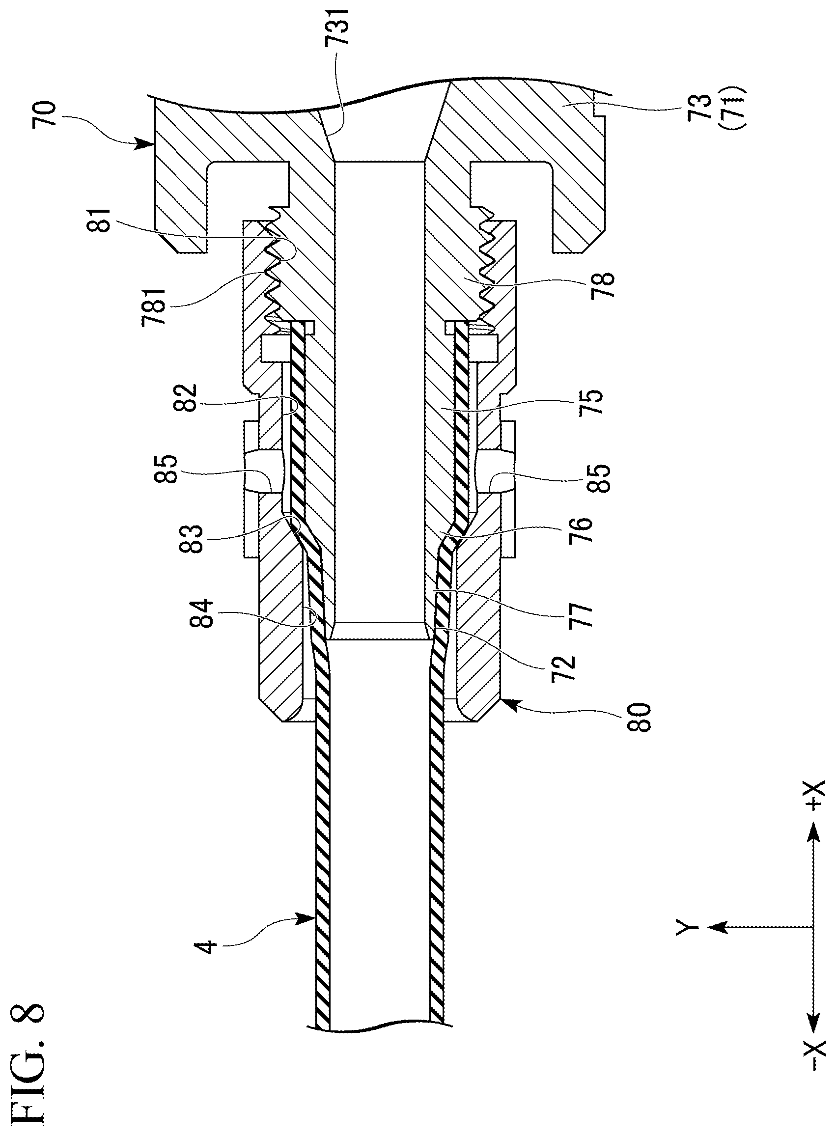 Patent US12345928 Figure 8 – End part structure for optical connectors