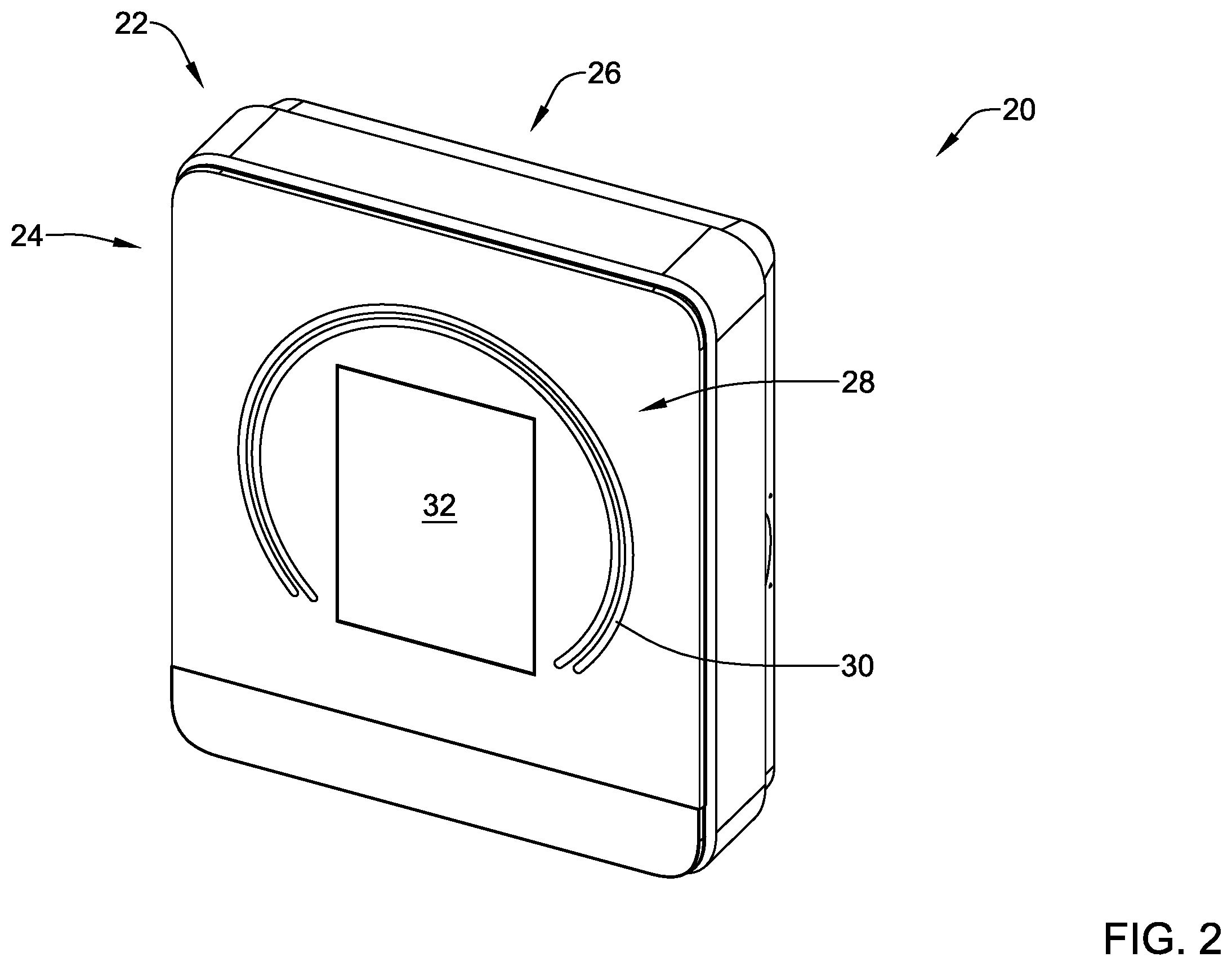 Patent US12345936 Figure 2 – Building control device with a light guide configured for uniformly illuminating a graphical symbol that is visible to a user of the building control device