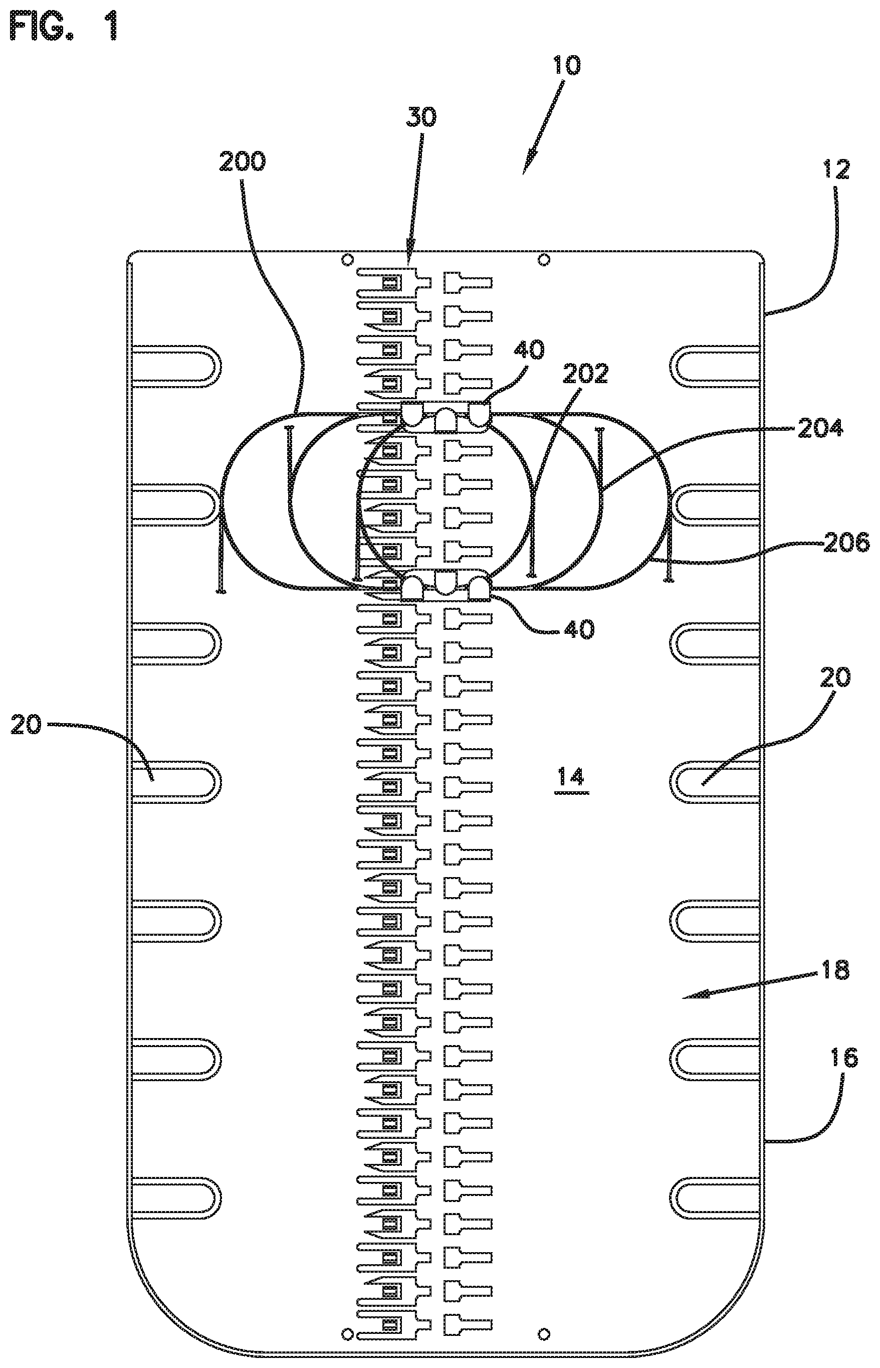 Patent US12345939 Figure 1 – Fiber optic cable storage devices, systems and methods with mounted components and fiber loop management