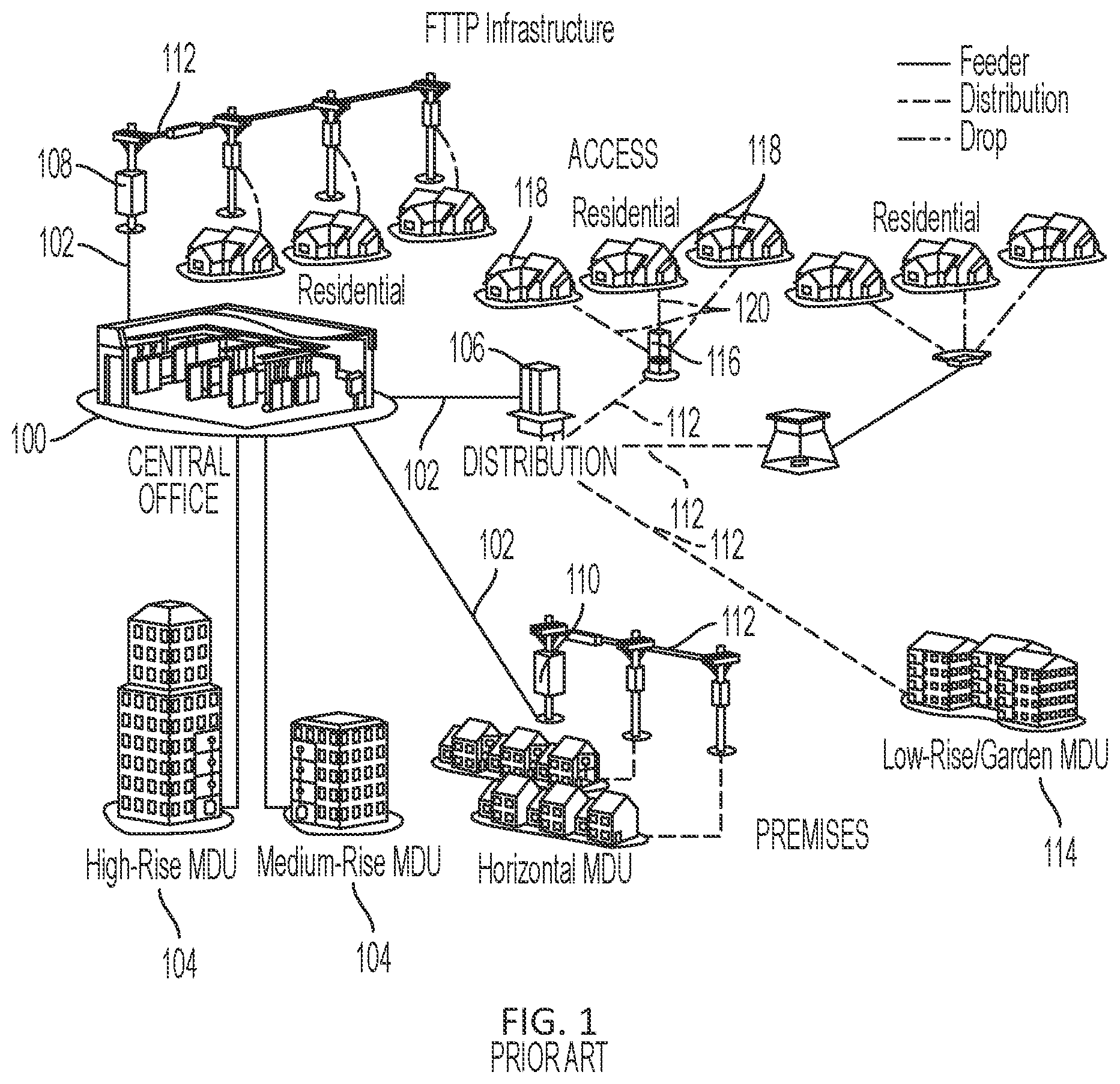 Patent US12345940 Figure 1 – Aerial optical fiber distribution hub