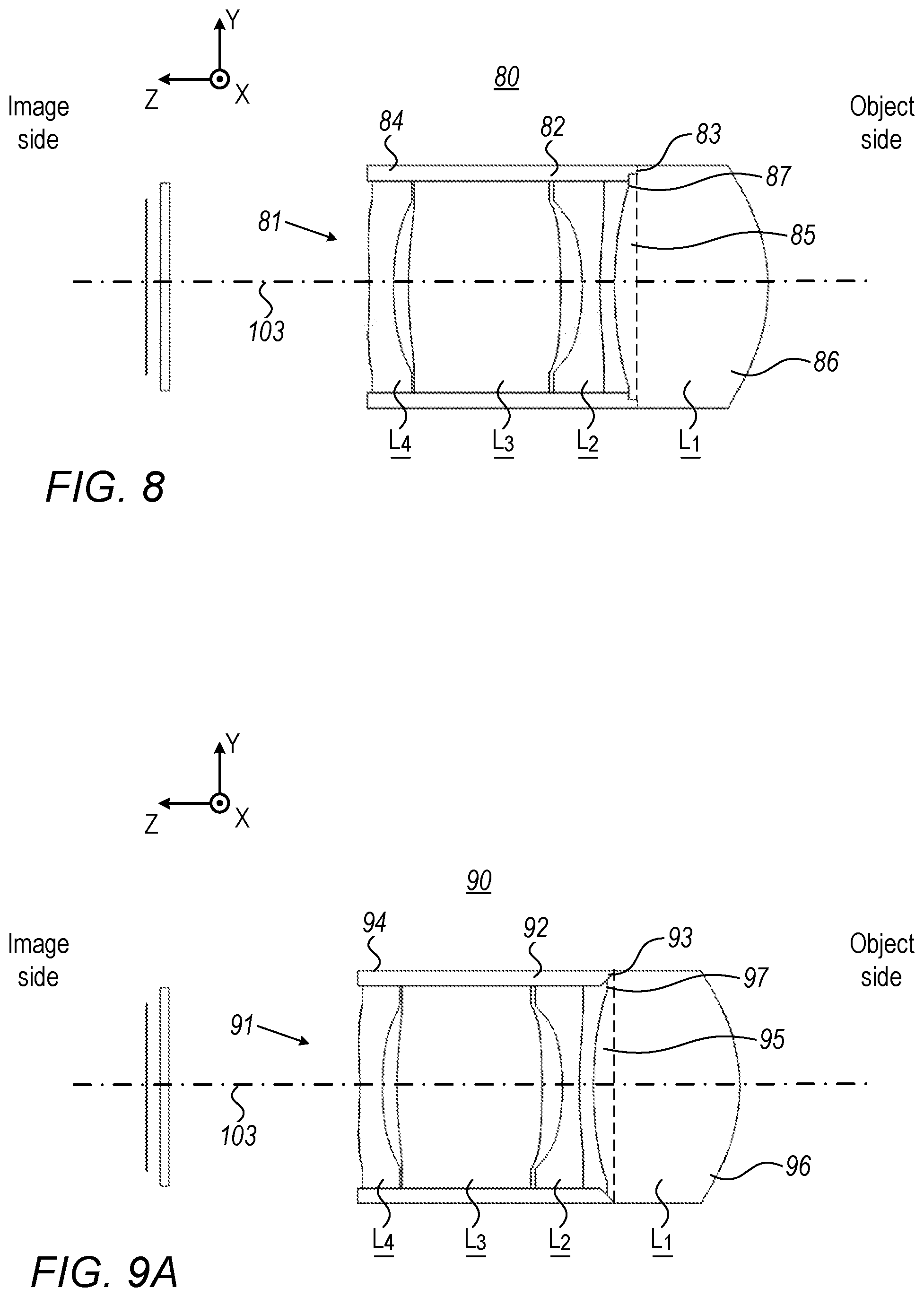 Patent US12345943 Figure 8 – Folded camera lens designs