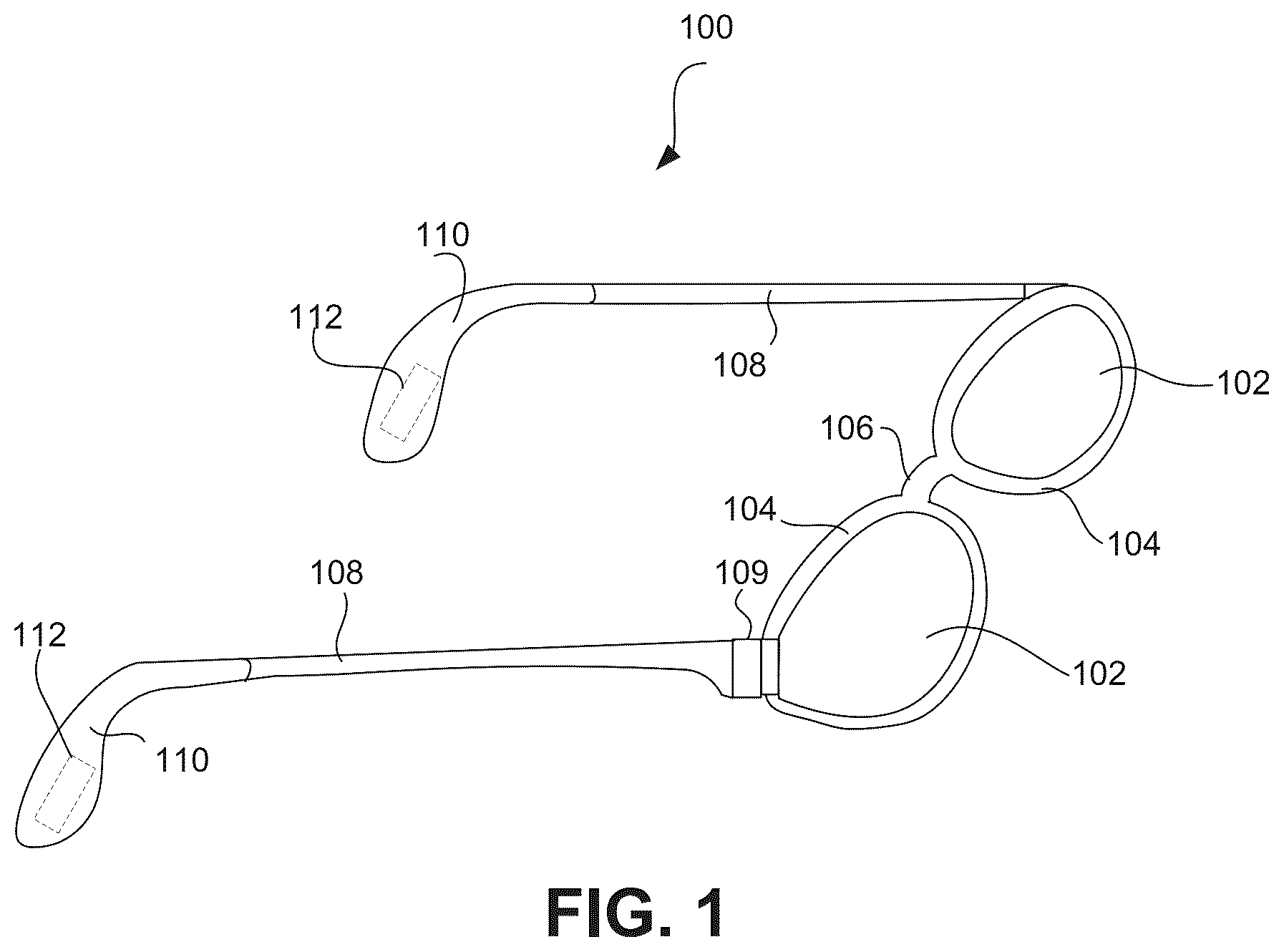 Patent US12345955 Figure 1 – Head-worn eyewear structure with internal fan