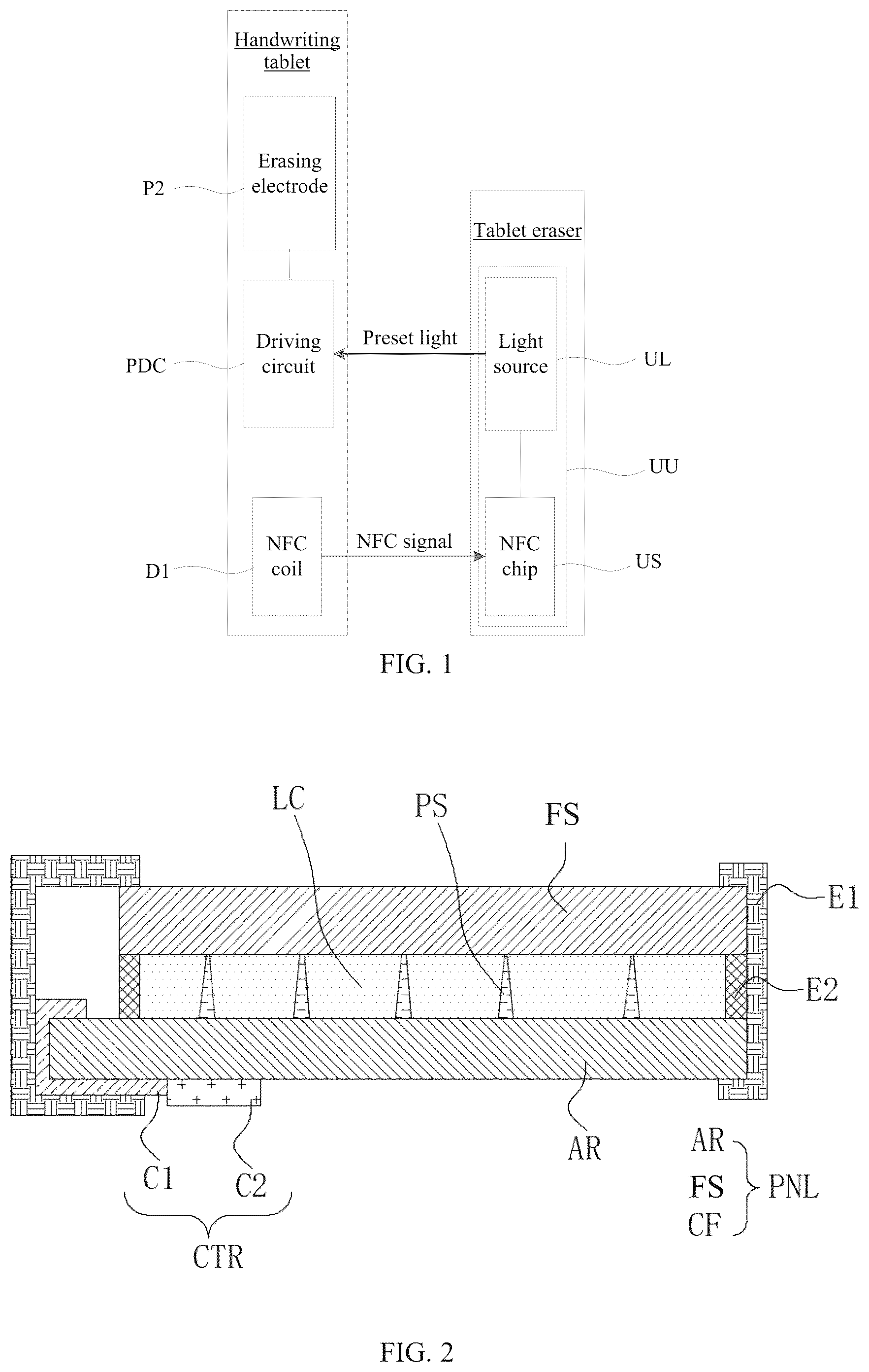 Patent US12345989 — Array substrate, handwriting tablet, tablet eraser, handwriting tablet system and method for erasing pattern — Figure 1